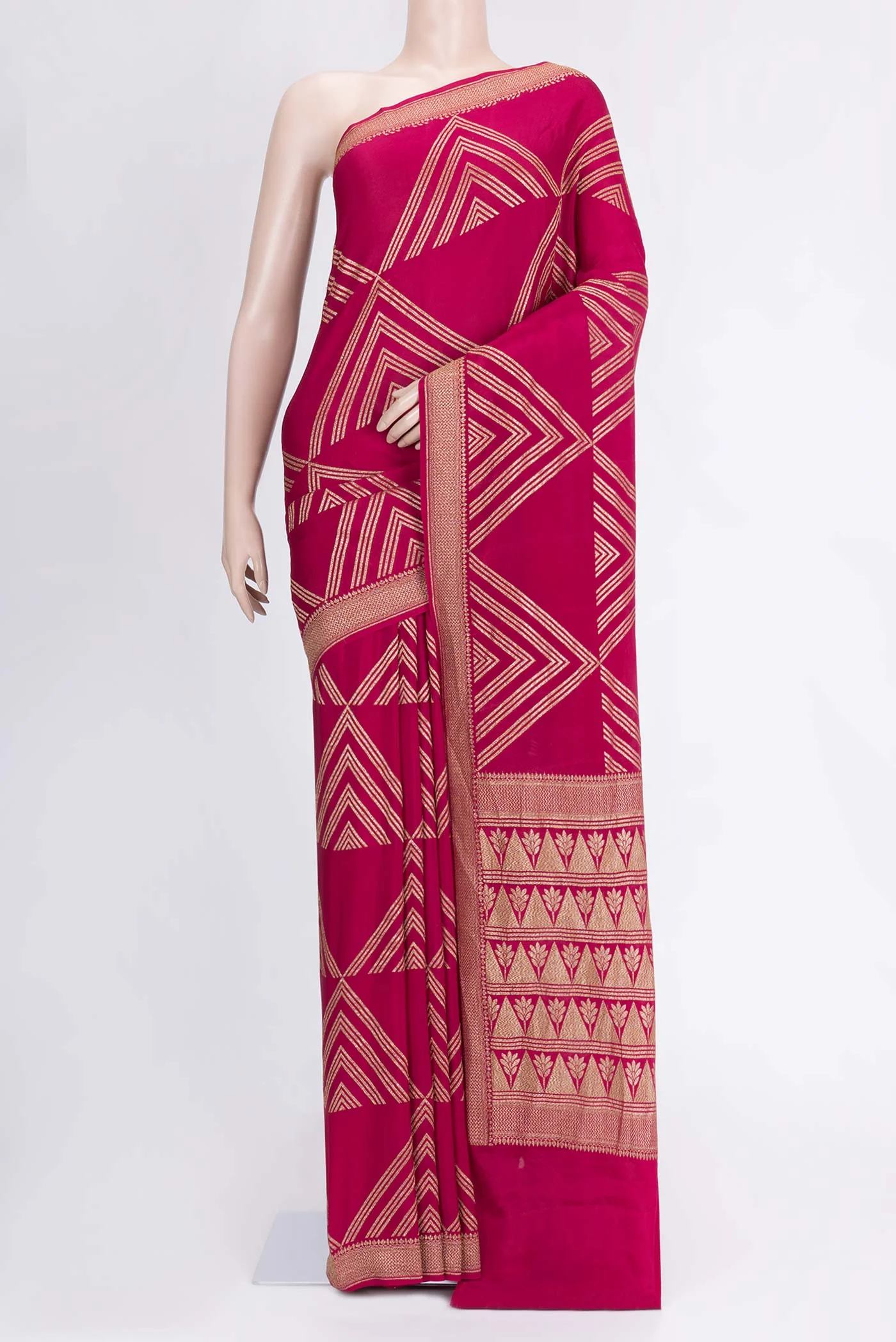 Dark Pink Mysore Crepe Saree