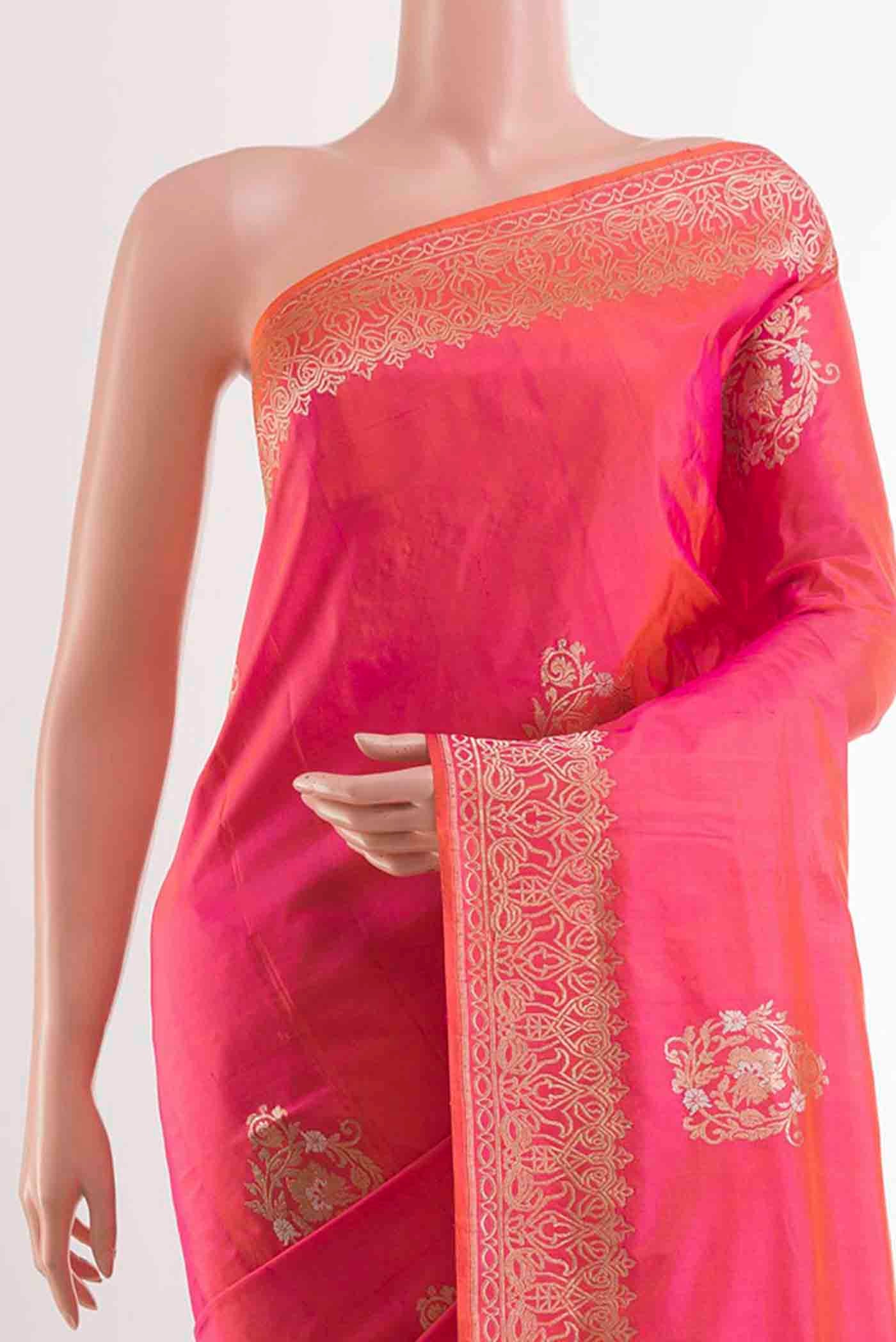 Pink Dual Tone Banarasi Silk Saree - Image 3