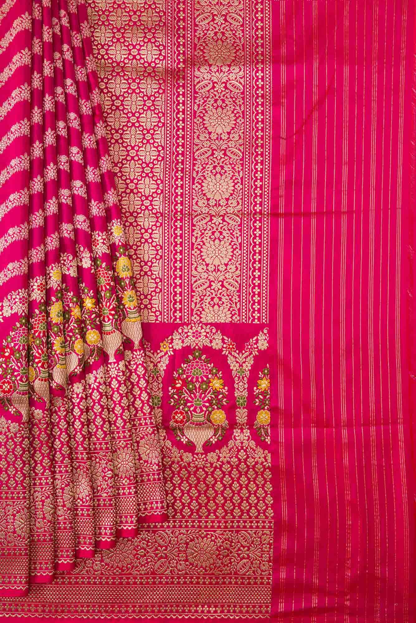 Pure Silk Pure Zari Pink Dual Tone Banarasi Saree - Image 2