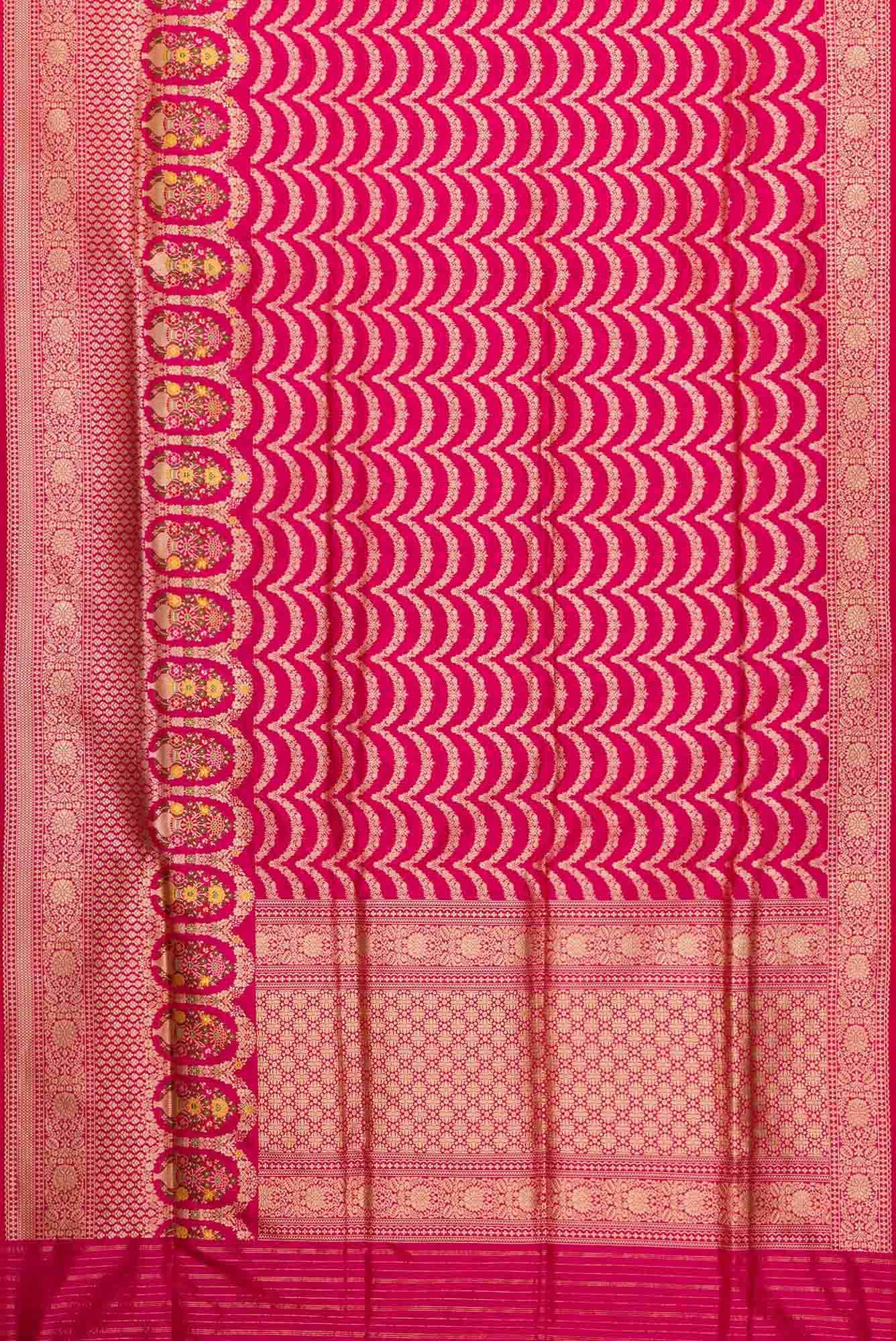 Pure Silk Pure Zari Pink Dual Tone Banarasi Saree - Image 4