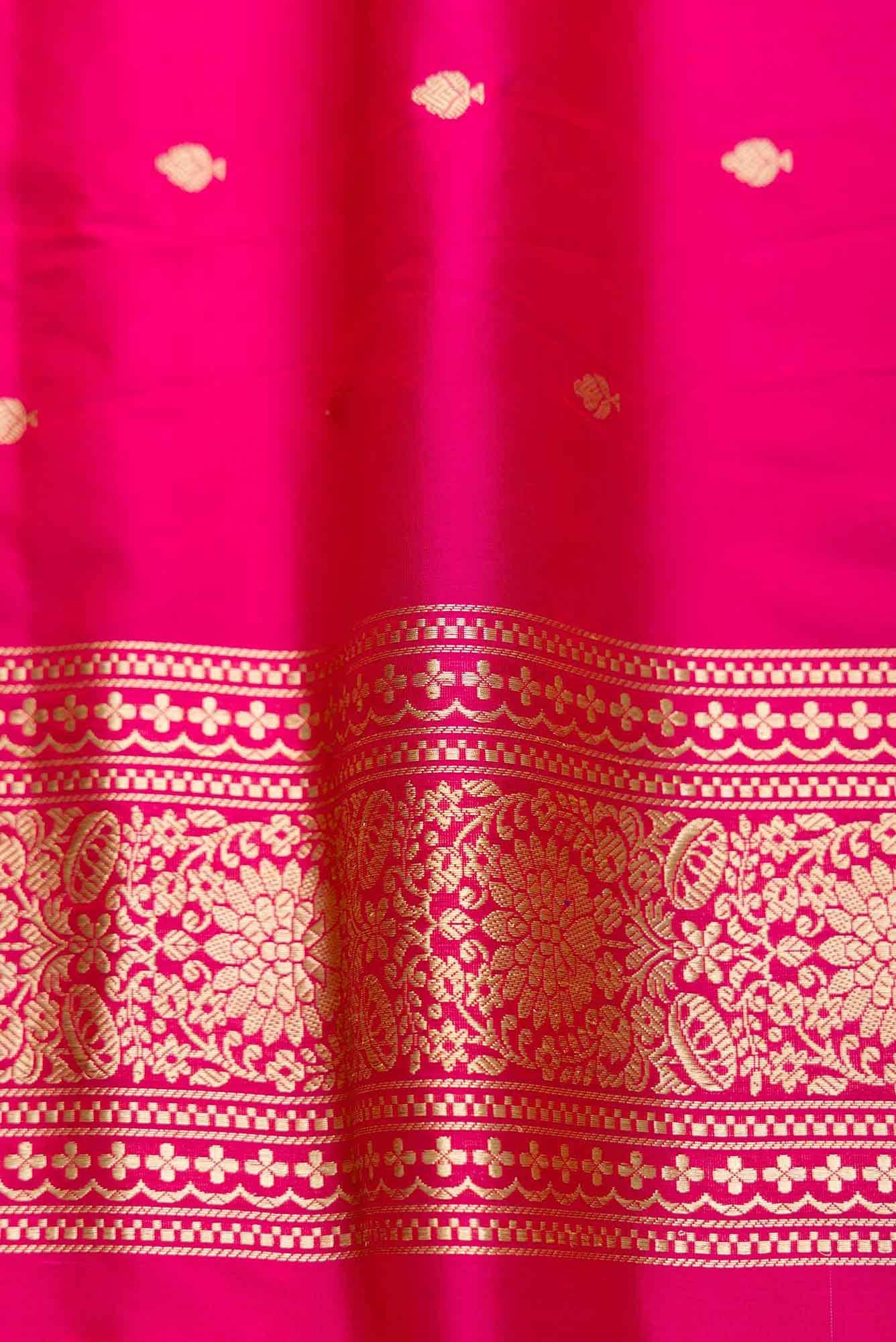 Pure Silk Pure Zari Pink Dual Tone Banarasi Saree - Image 6
