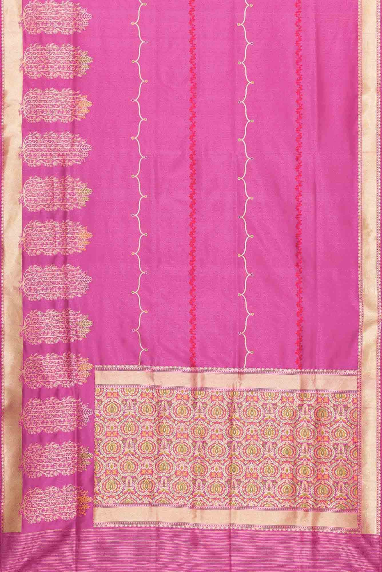 Pure Silk Pure Zari Pink Dual Tone Banarasi Saree - Image 4