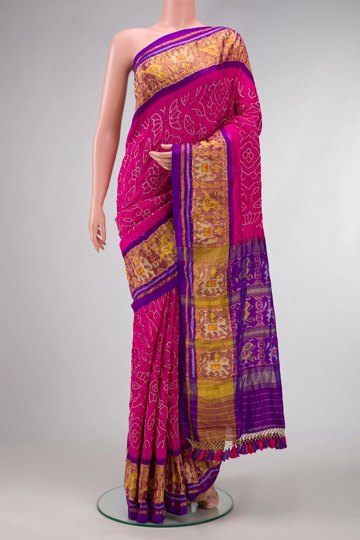 Pink Bandhani Silk Saree