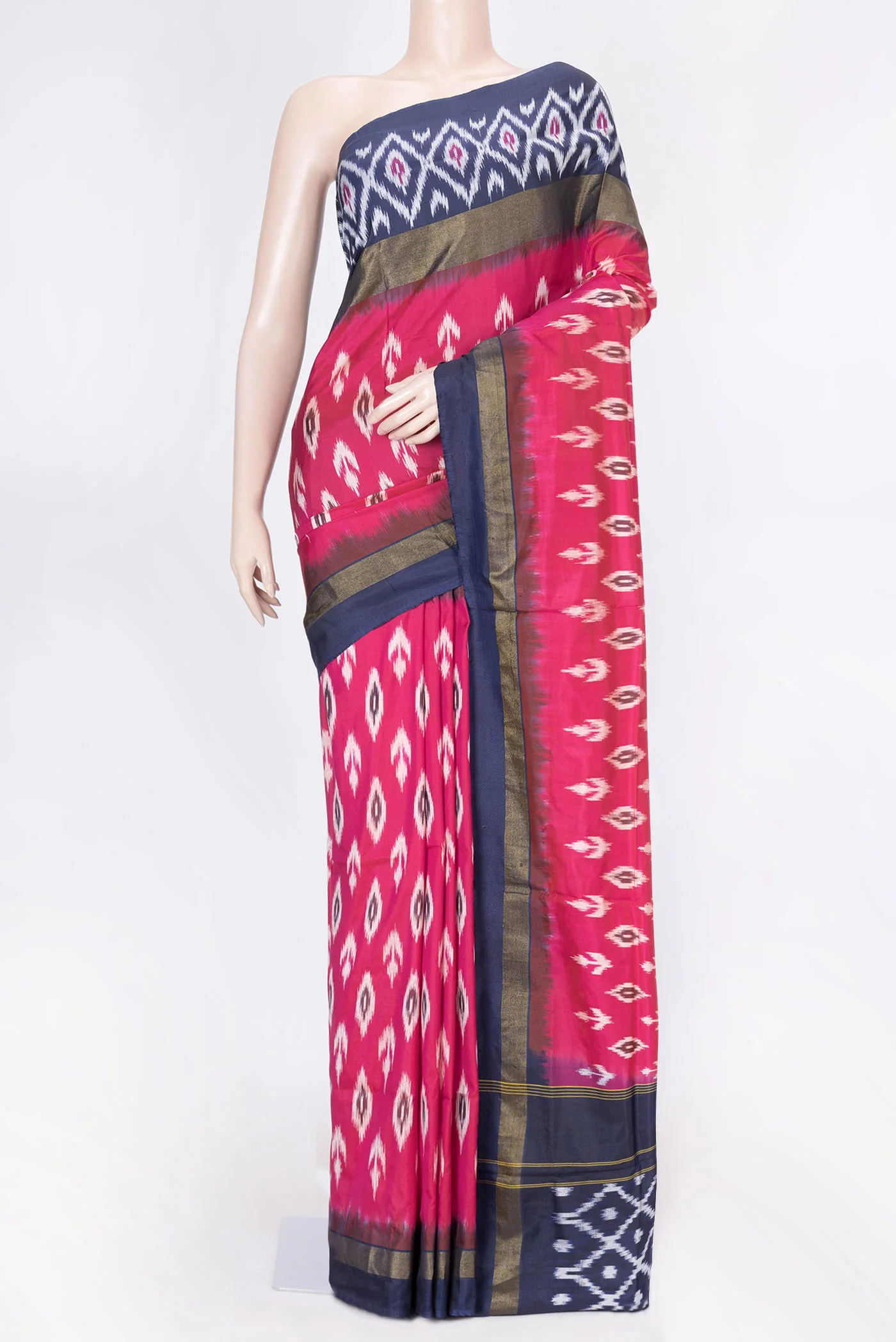 Pink Dual Tone Double Ikat Saree