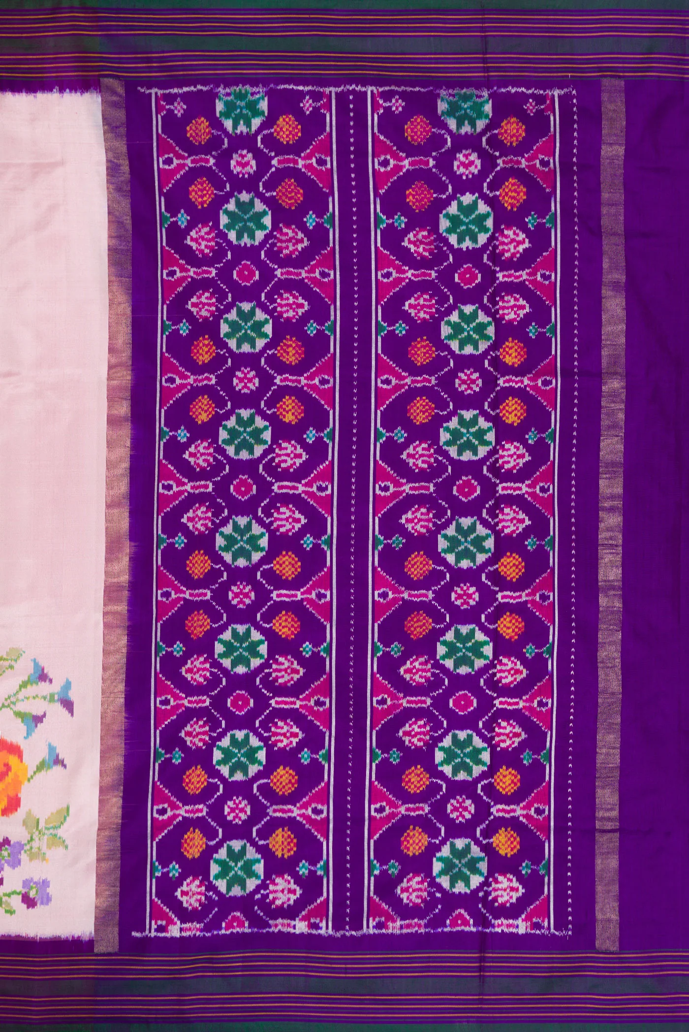 Pink Double Ikat Saree - Image 7