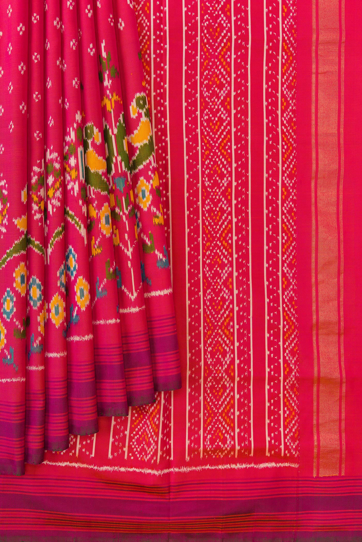 Pink with Orange Color Double Ikat Saree - Image 4