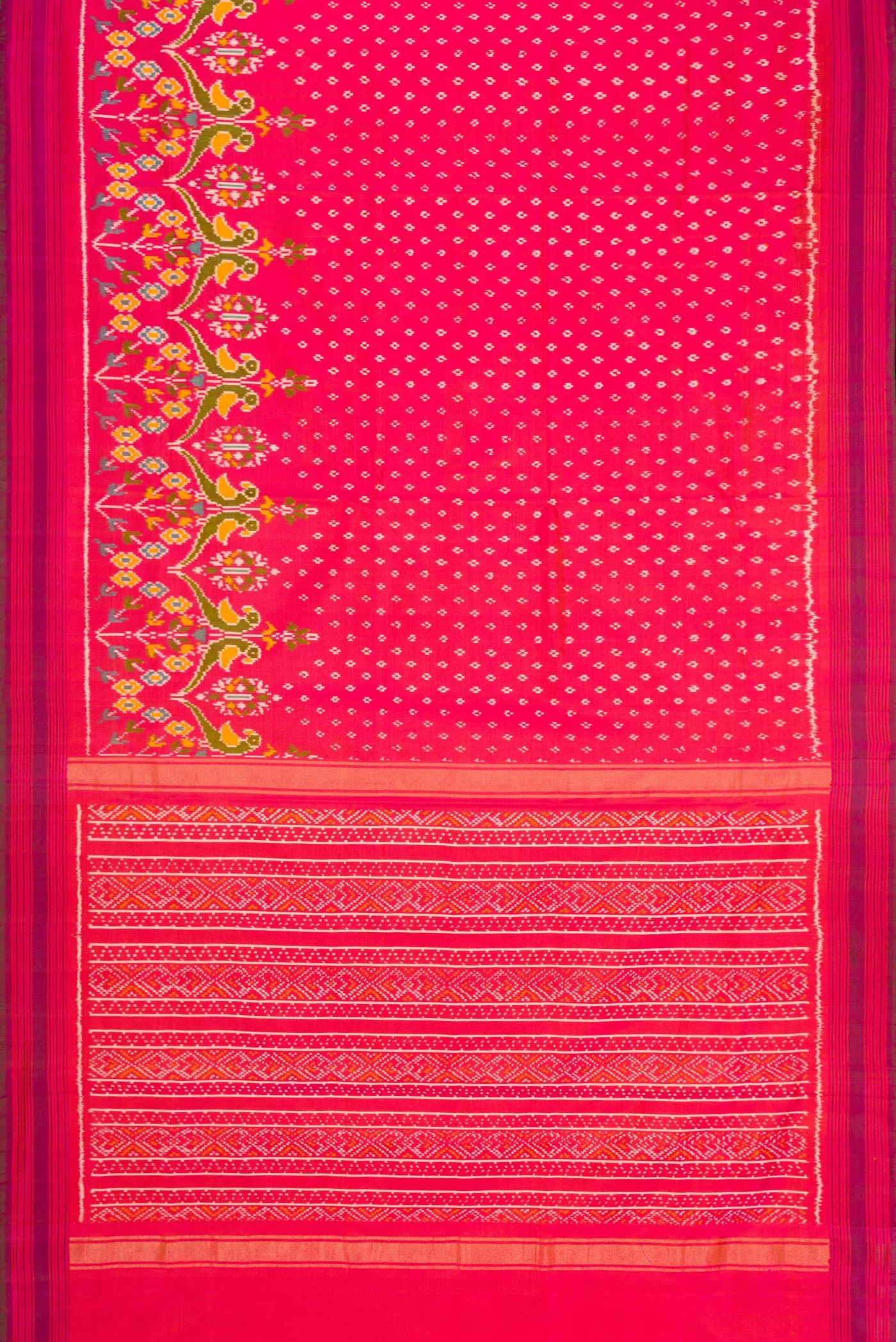 Pink with Orange Color Double Ikat Saree - Image 6