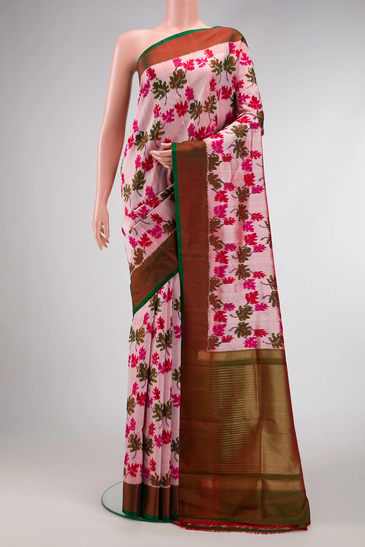 Rose pink Double Ikat Saree