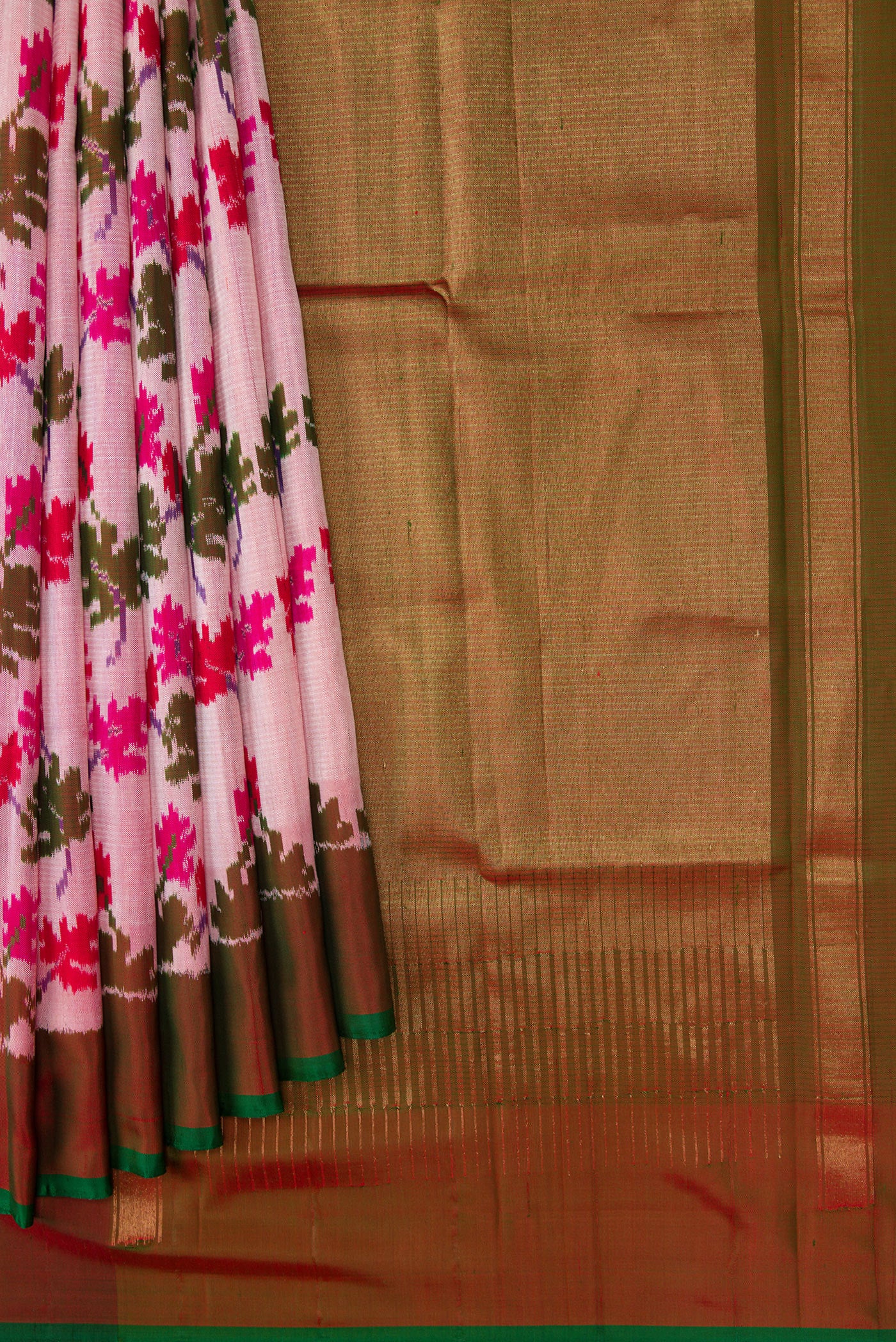 Rose pink Double Ikat Saree - Image 4