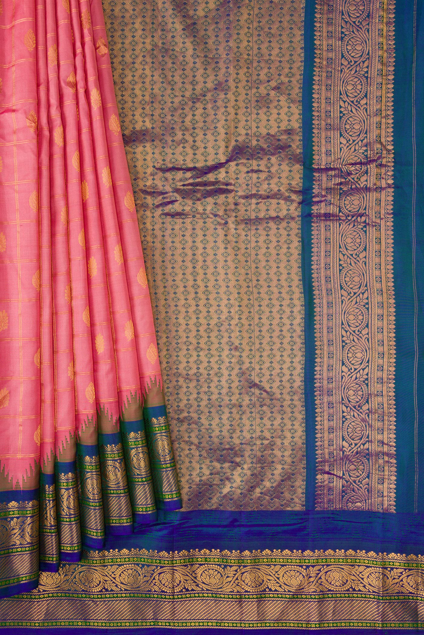 Rose pink Gadwal Silk Saree - Image 4