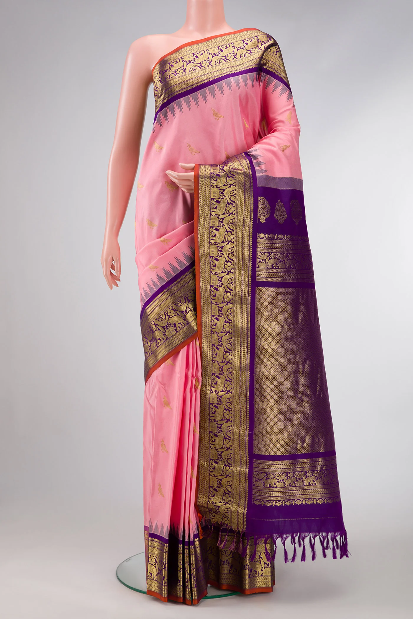 Rose pink Gadwal Silk Saree