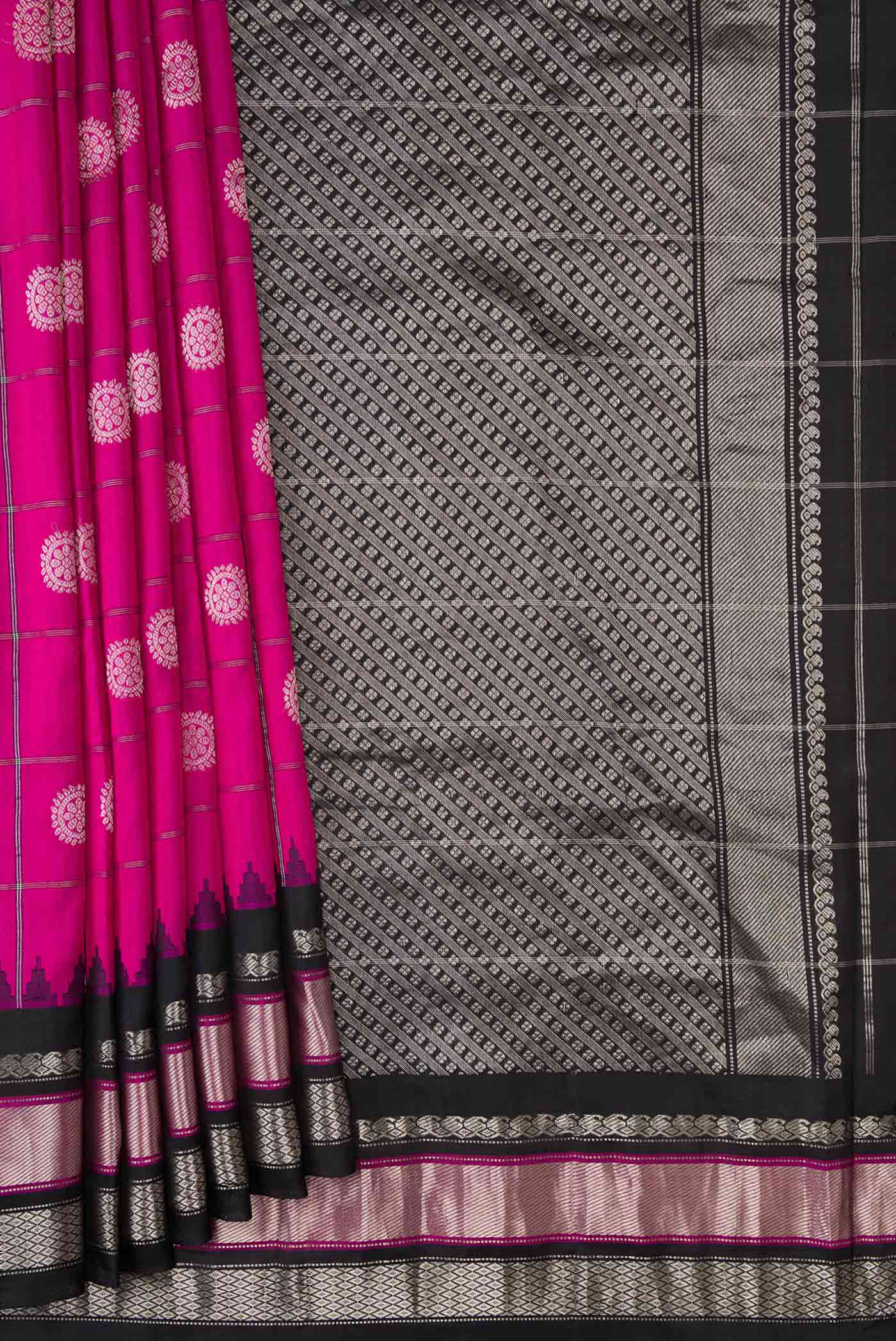 Pink Dual Tone Gadwal Silk Saree - Image 4