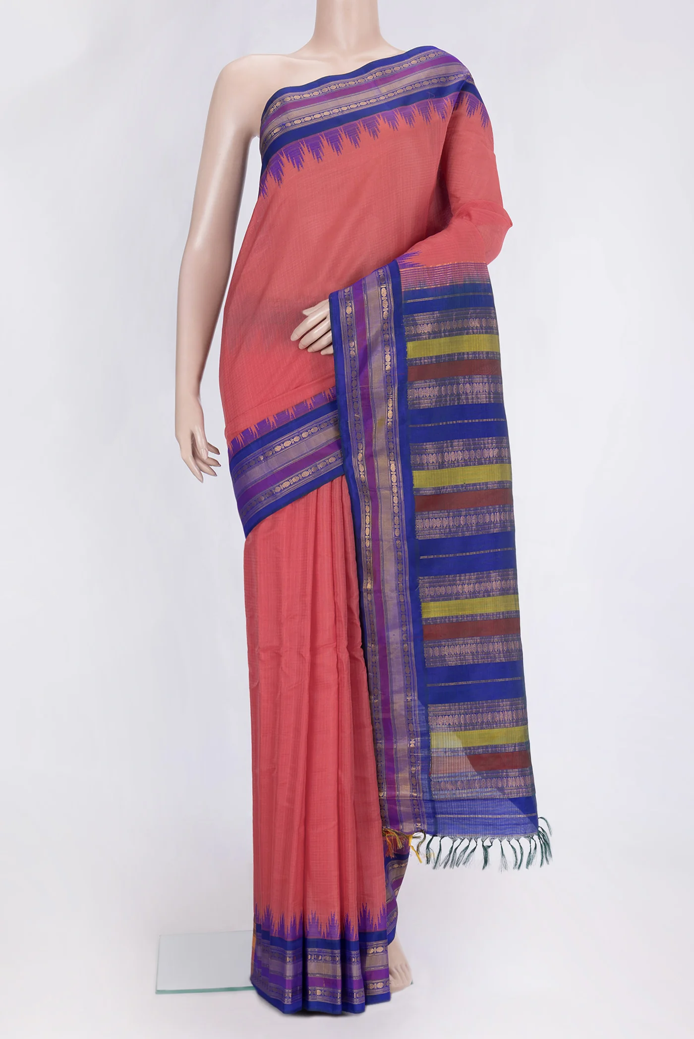 Coral Gadwal Silk Cotton Saree