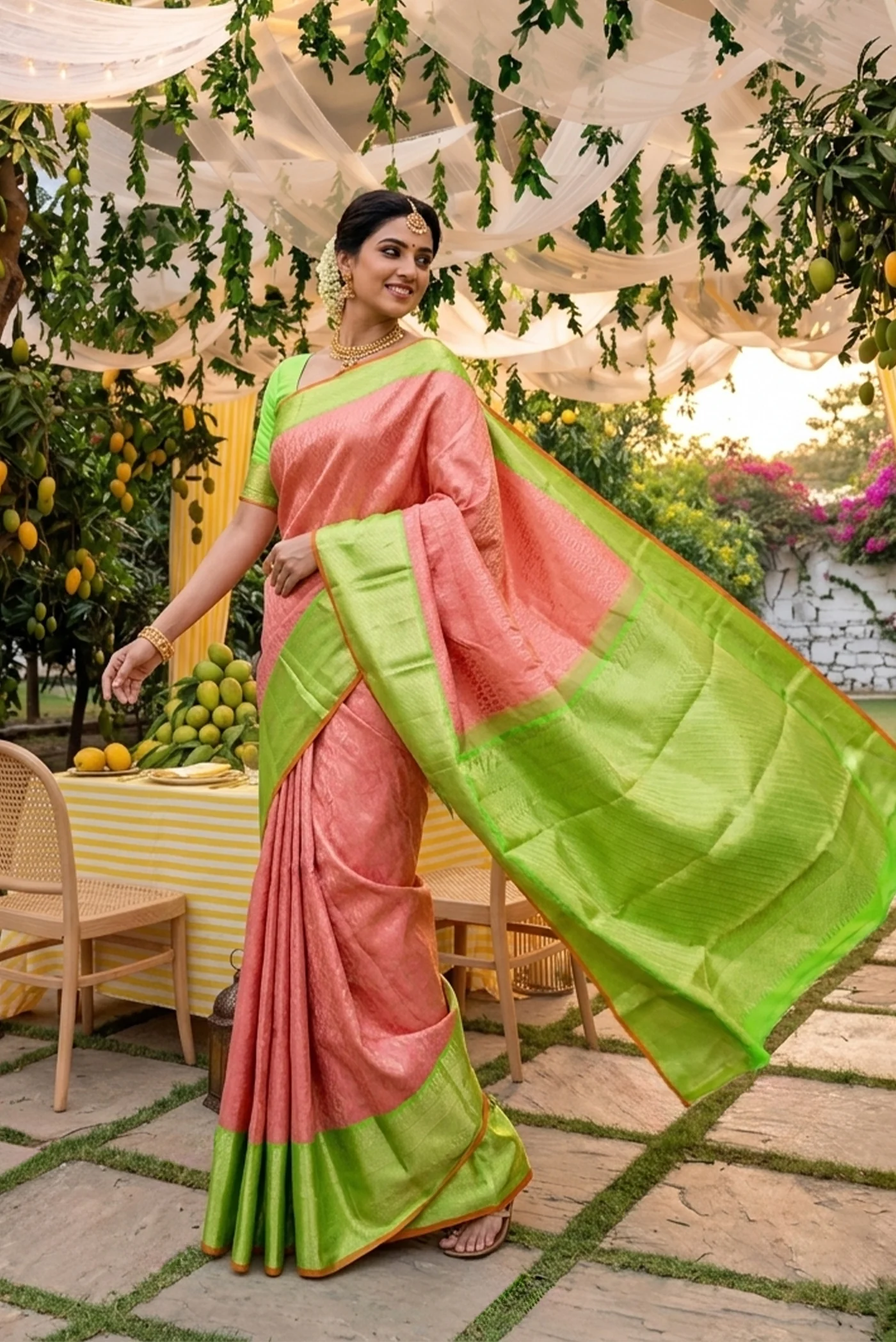 Pink Dual Tone Kanchipuram Silk Saree