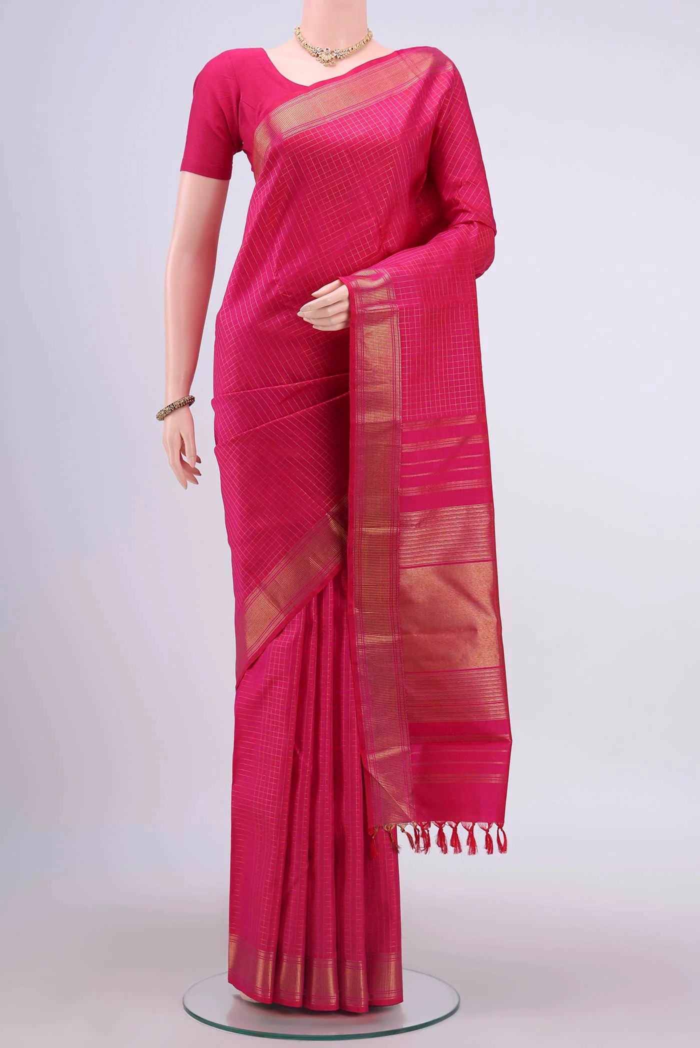Pink Dual Tone Kanchipuram Silk Saree