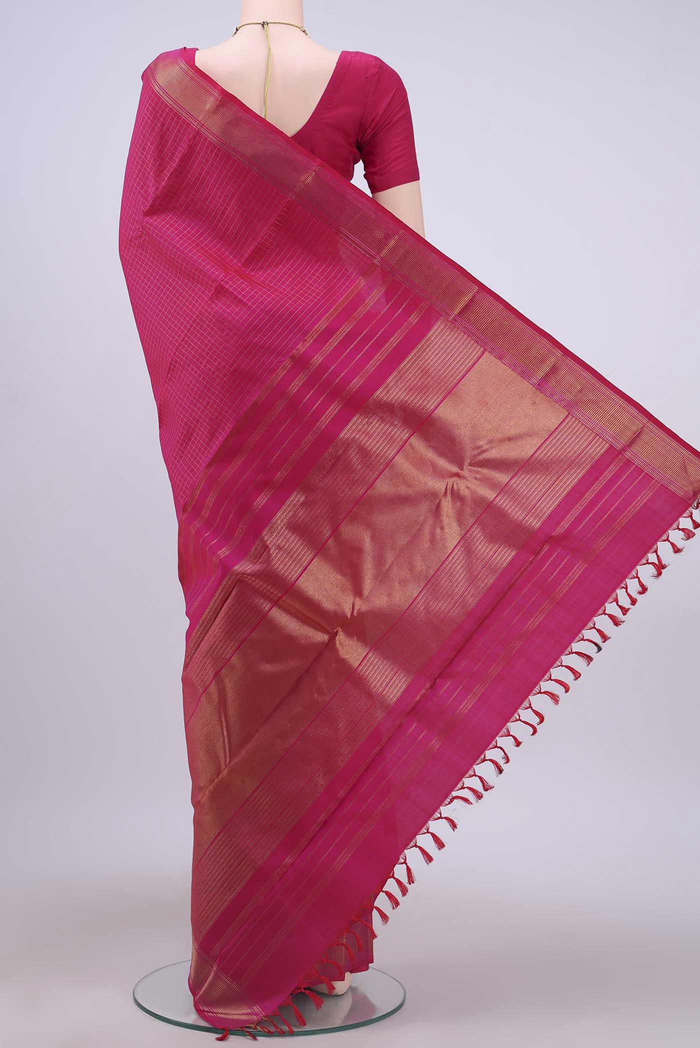 Pink Dual Tone Kanchipuram Silk Saree - Image 3