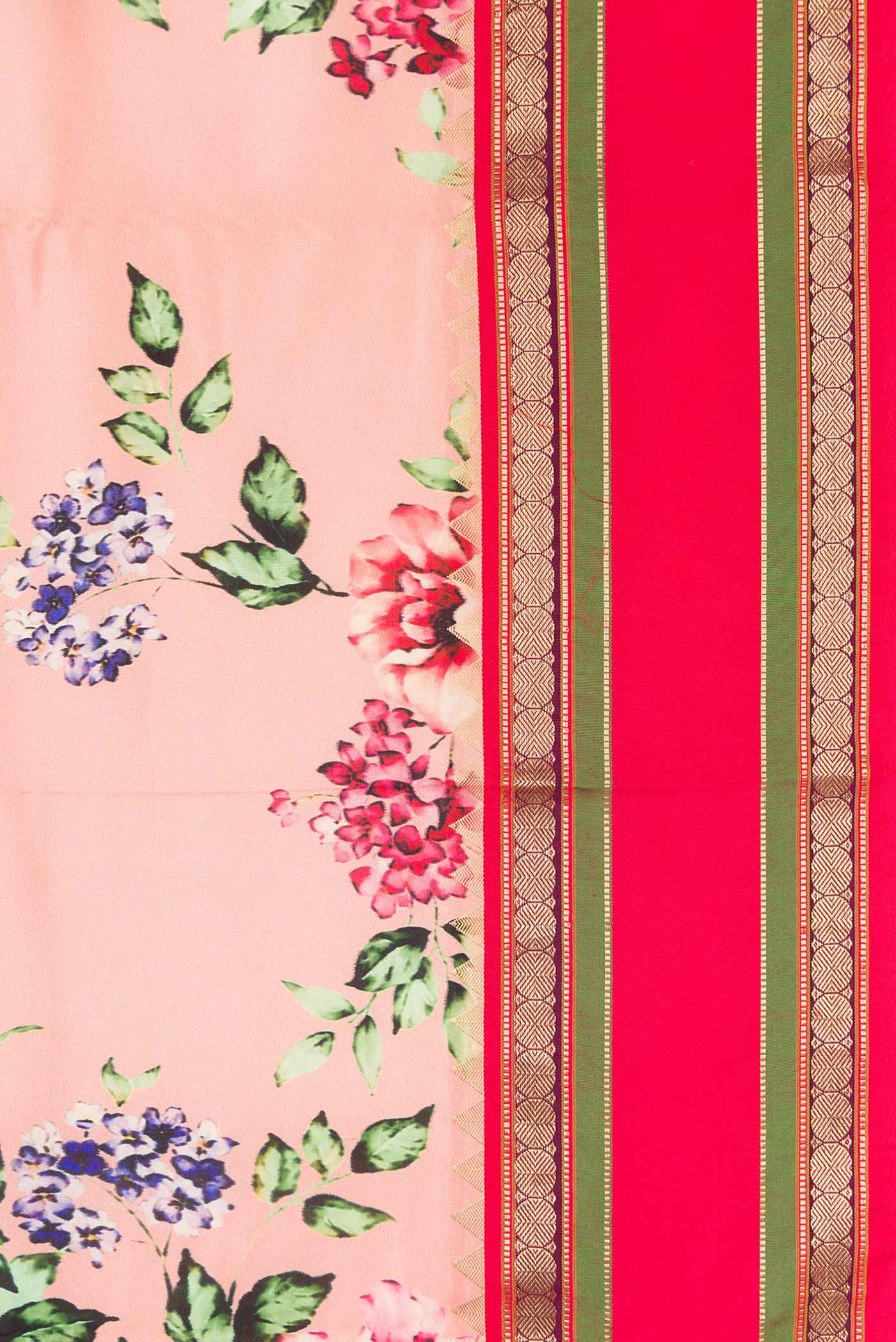 Coral Kanchipuram Silk Saree - Image 3