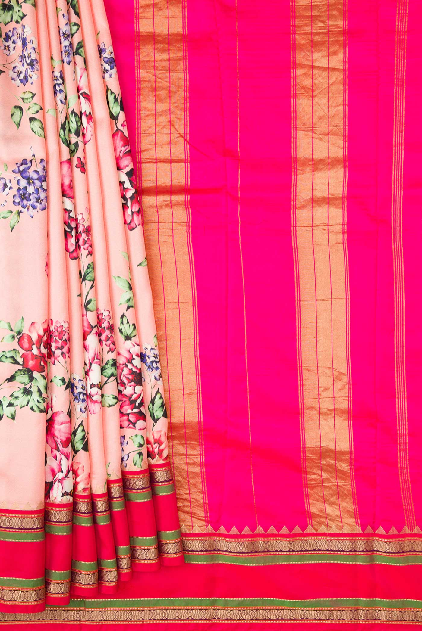 Coral Kanchipuram Silk Saree - Image 4
