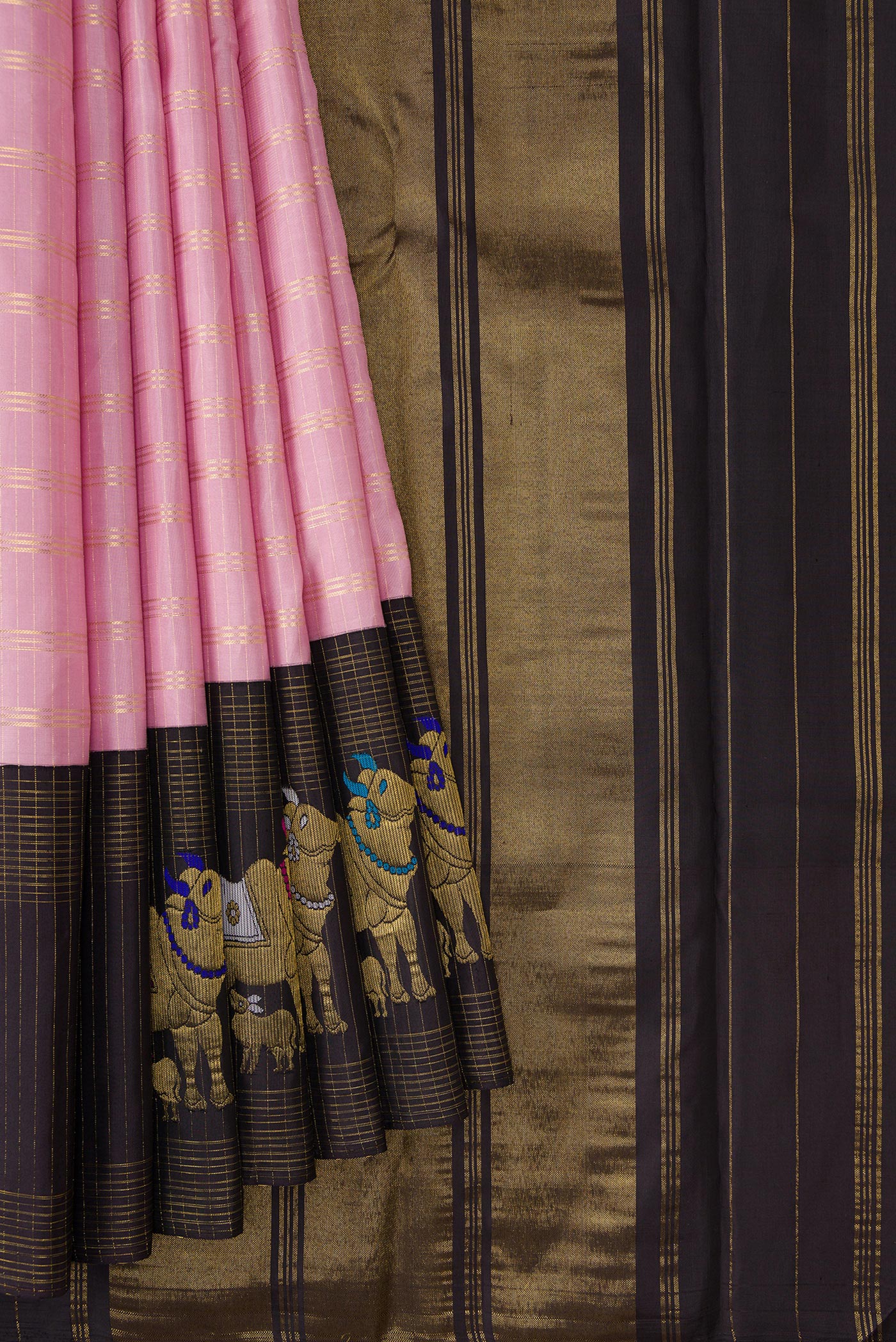 Rose pink Kanchipuram Silk Saree - Image 4