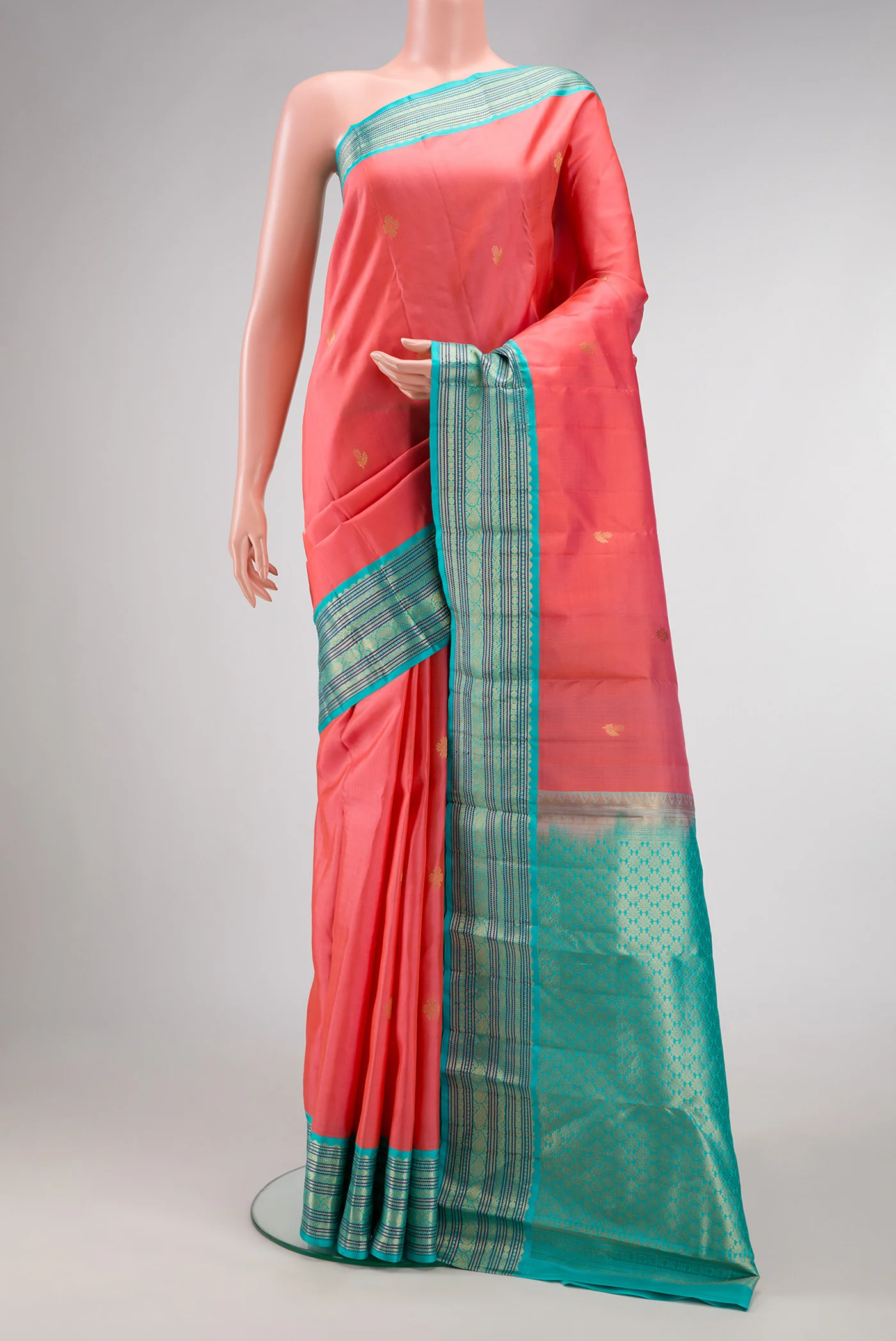 Coral Kanchipuram Silk Saree