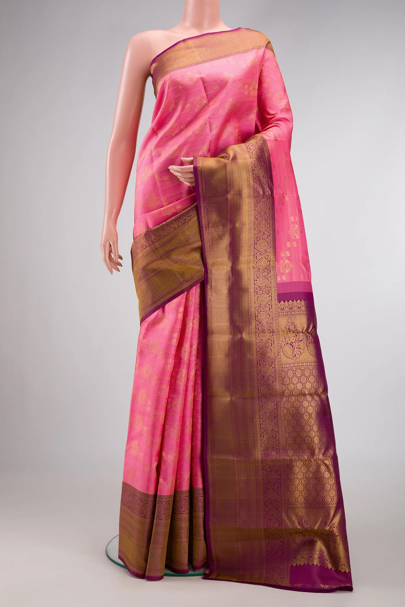 Rose pink Kanchipuram Silk Saree