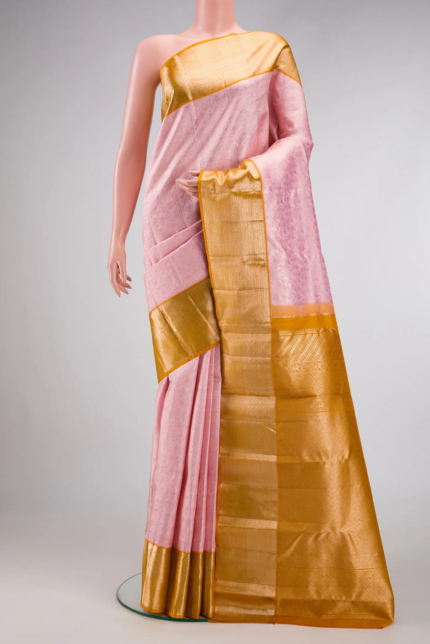 Rose pink Kanchipuram Silk Saree
