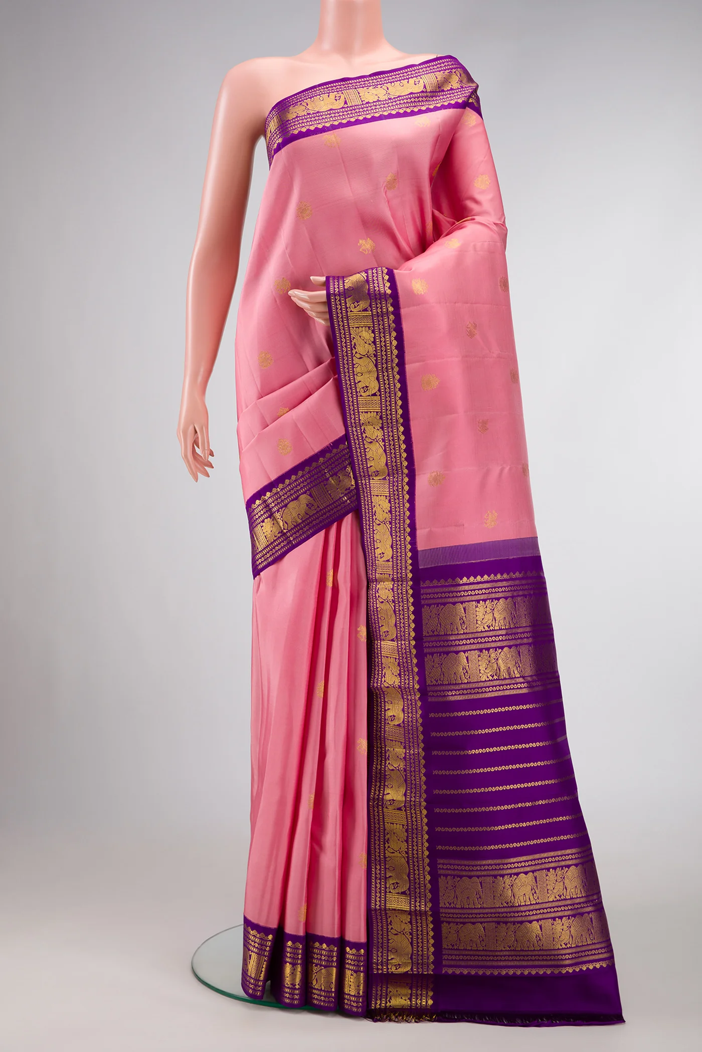 Rose pink Kanchipuram Silk Saree
