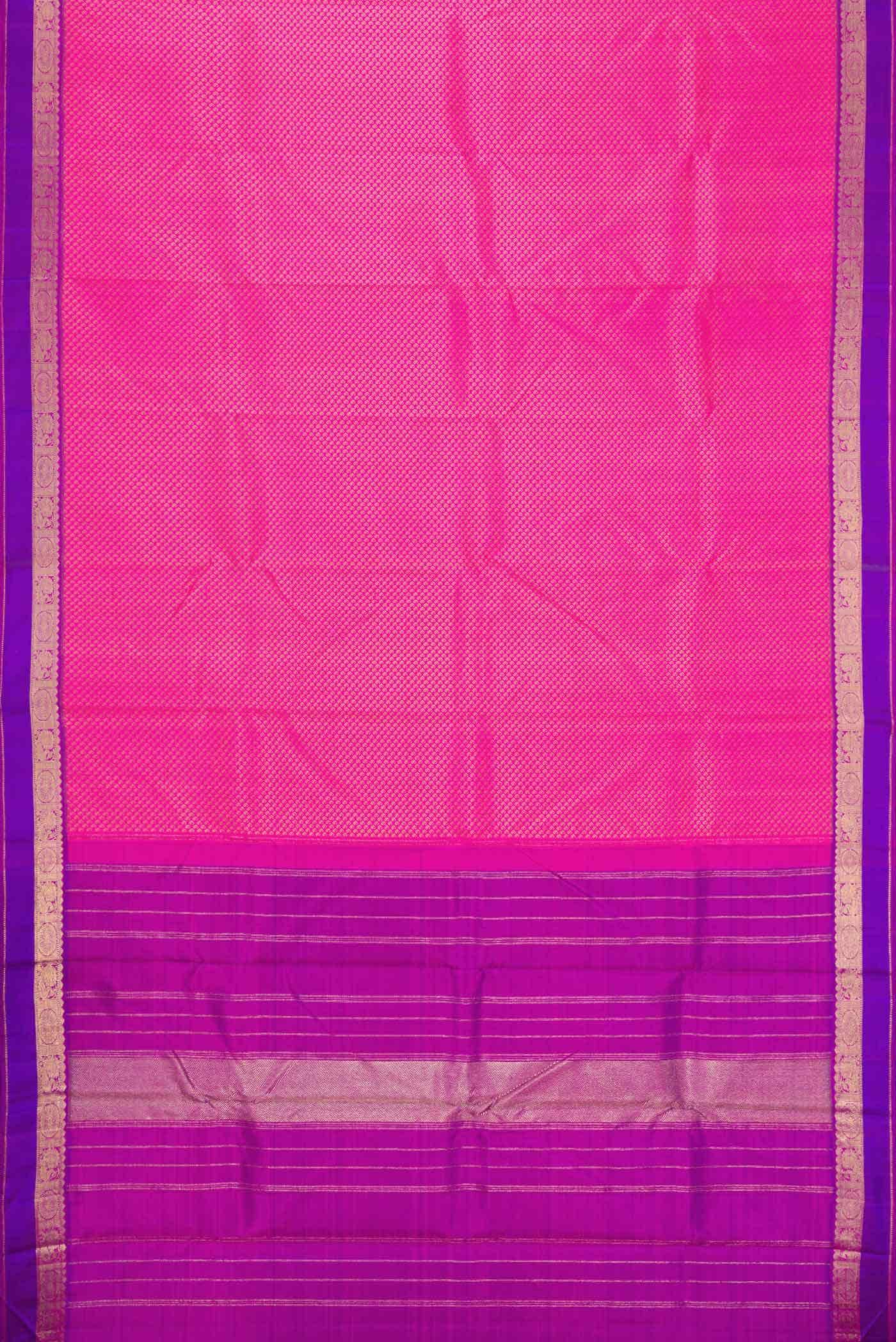 Pure Silk Pure Zari Pink Dual Tone Kanchipuram Saree - Image 4