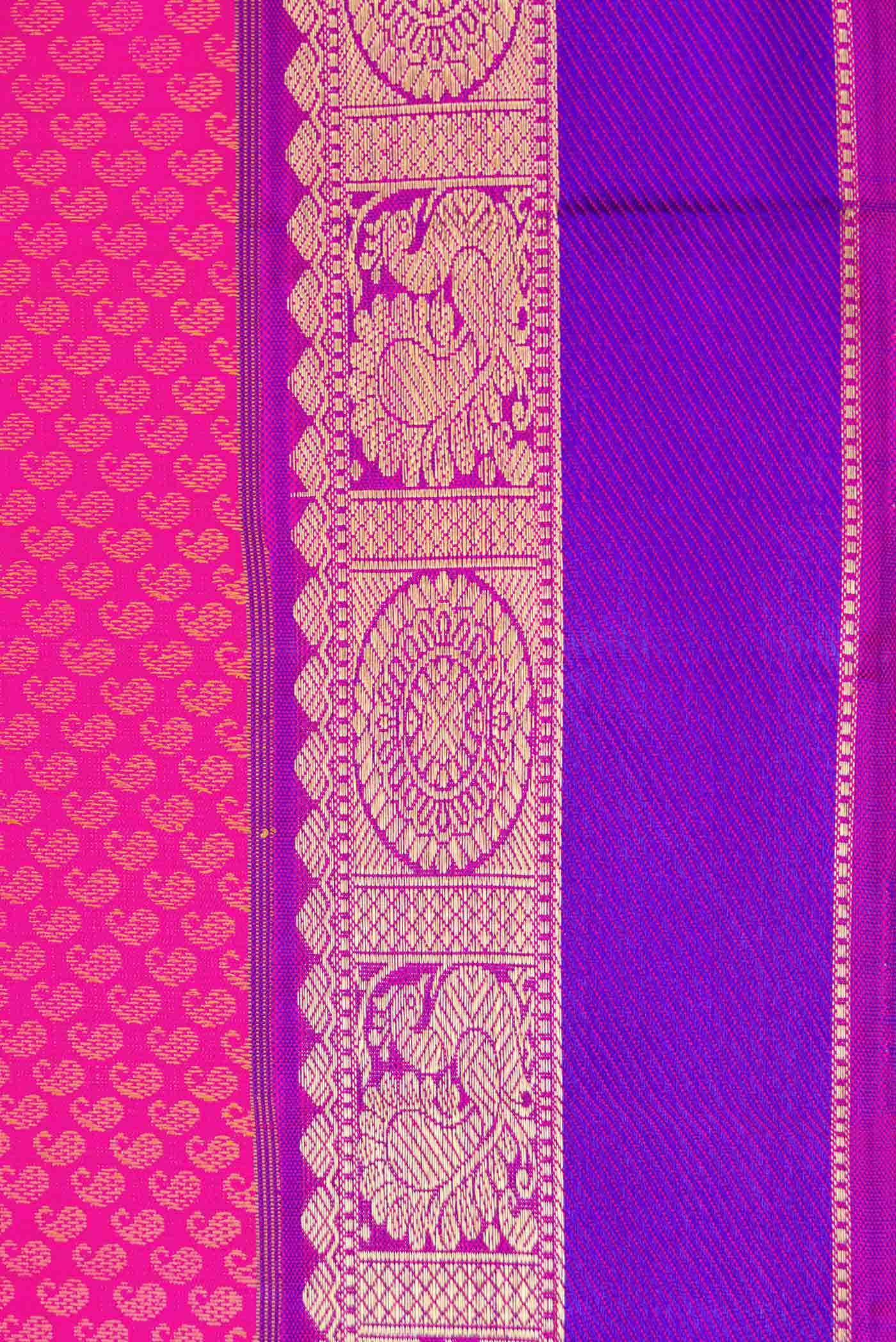 Pure Silk Pure Zari Pink Dual Tone Kanchipuram Saree - Image 5
