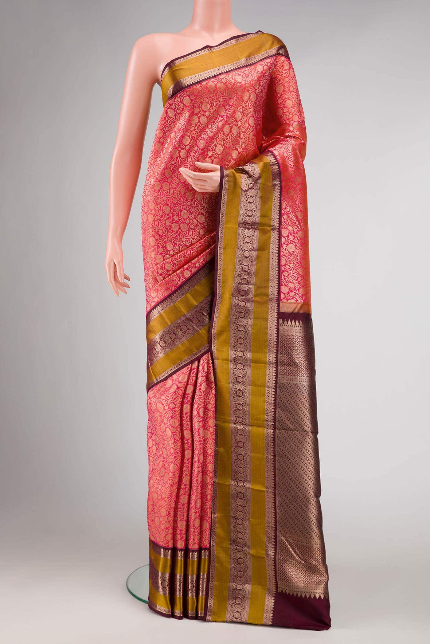 Pink Dual Tone Kanchipuram Silk Saree - Image 7