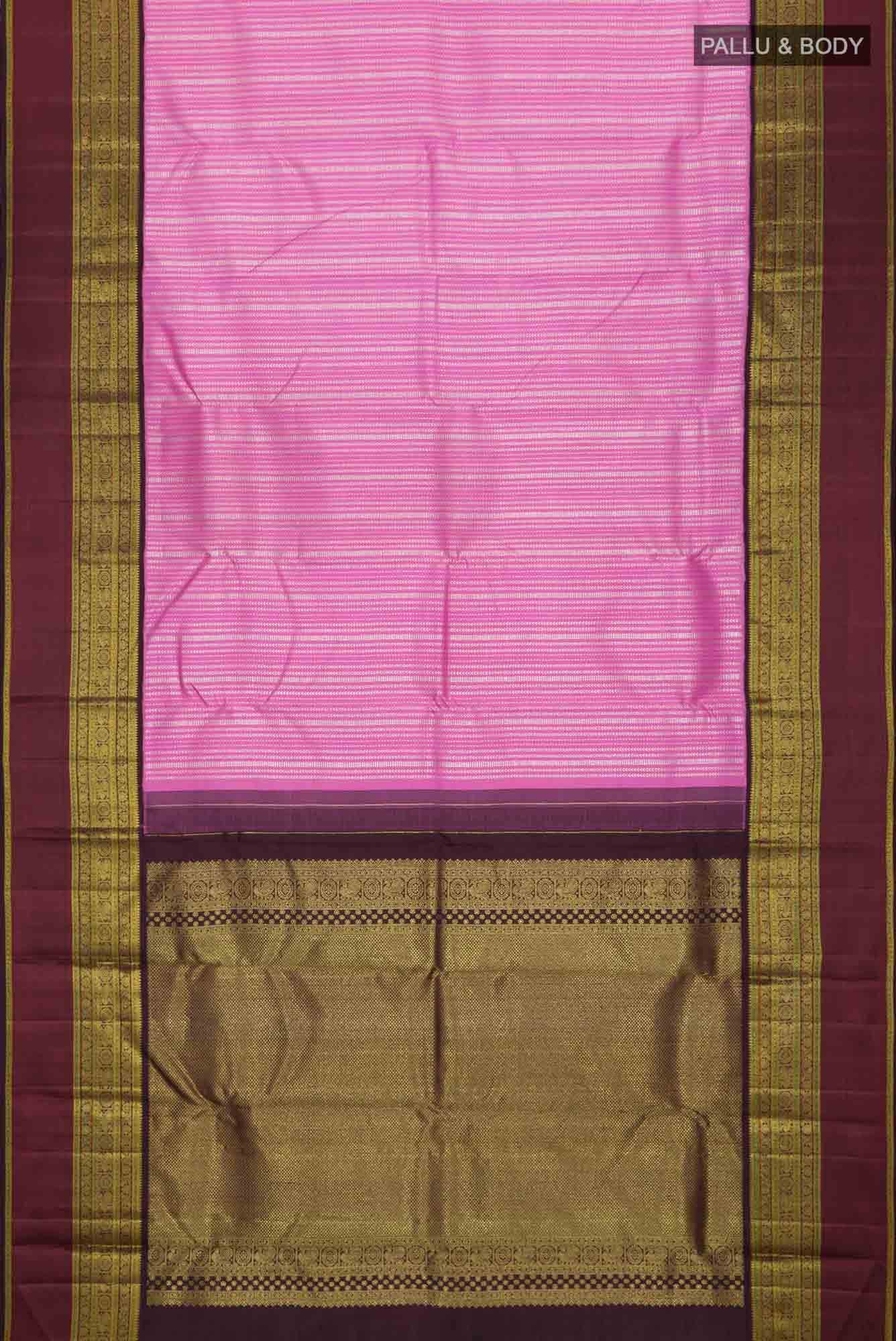 Pure Silk Pure Zari Pink Dual Tone Kanchipuram Saree - Image 4