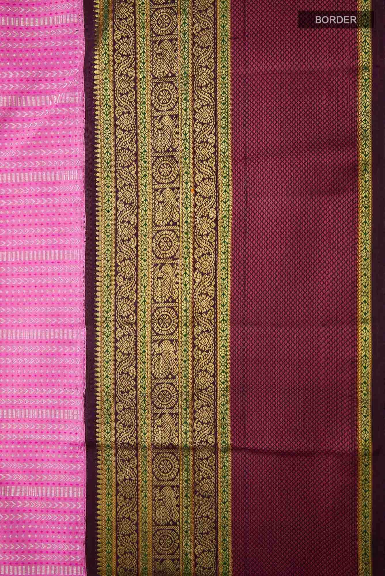 Pure Silk Pure Zari Pink Dual Tone Kanchipuram Saree - Image 5