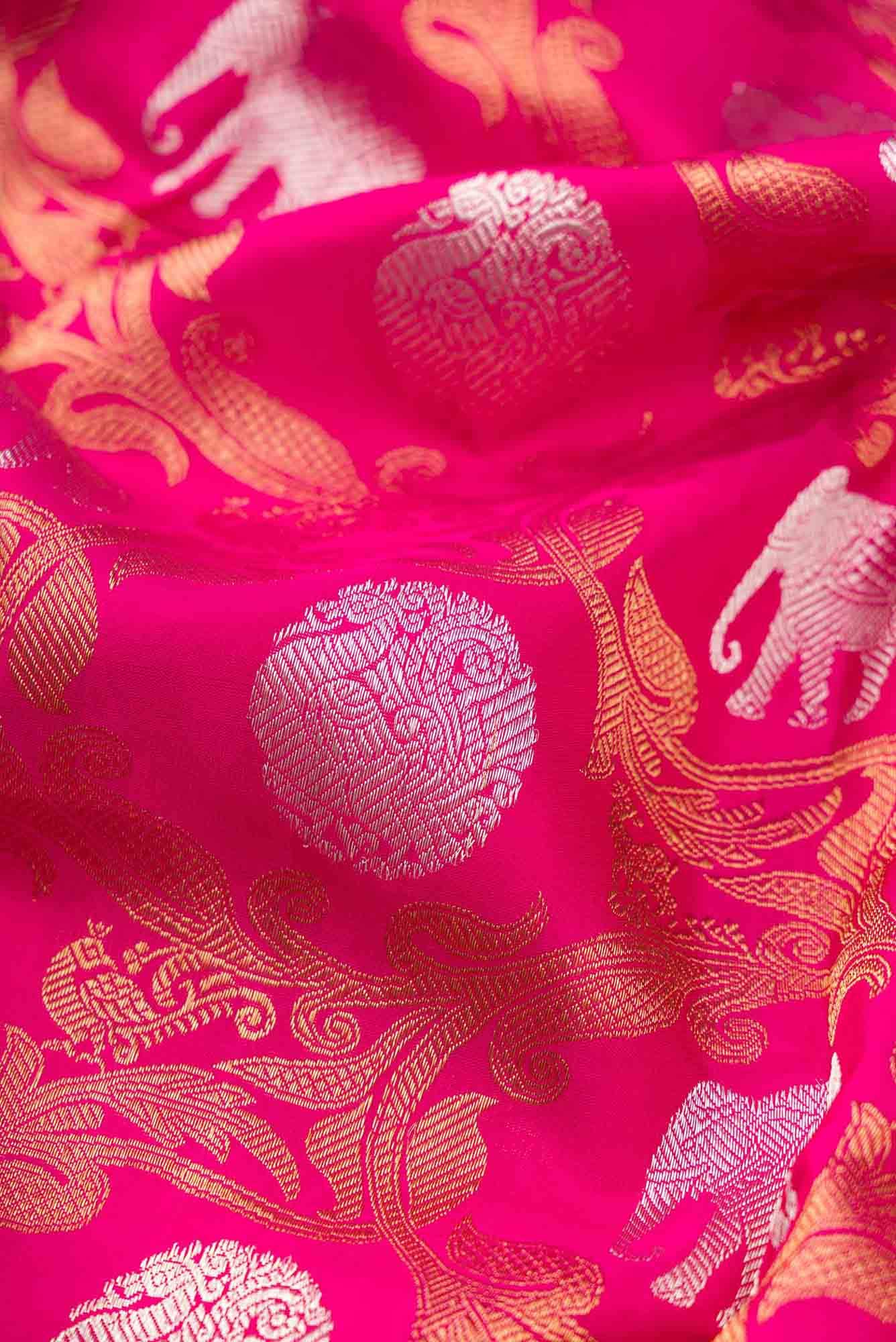 Pure Silk Pure Zari Pink Dual Tone Kanjivaram Saree - Image 3