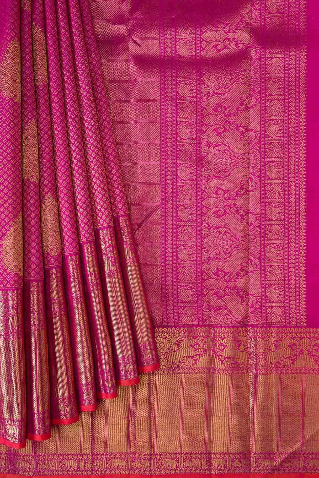 Pure Silk Pure Zari Pink Dual Tone Kanjivaram Saree - Image 2