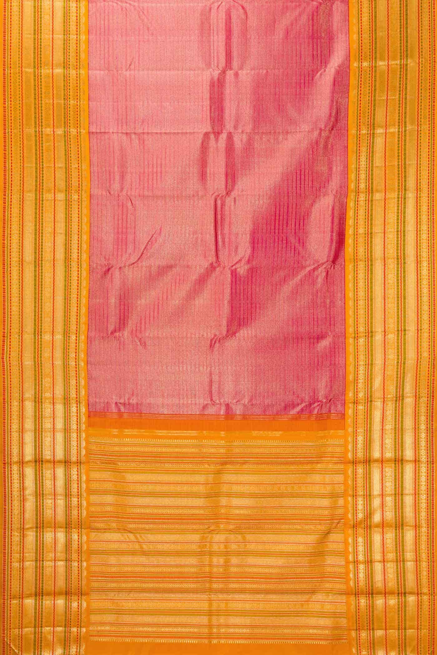 Pure Silk Pure Zari Pink Dual Tone Kanjivaram Saree - Image 4