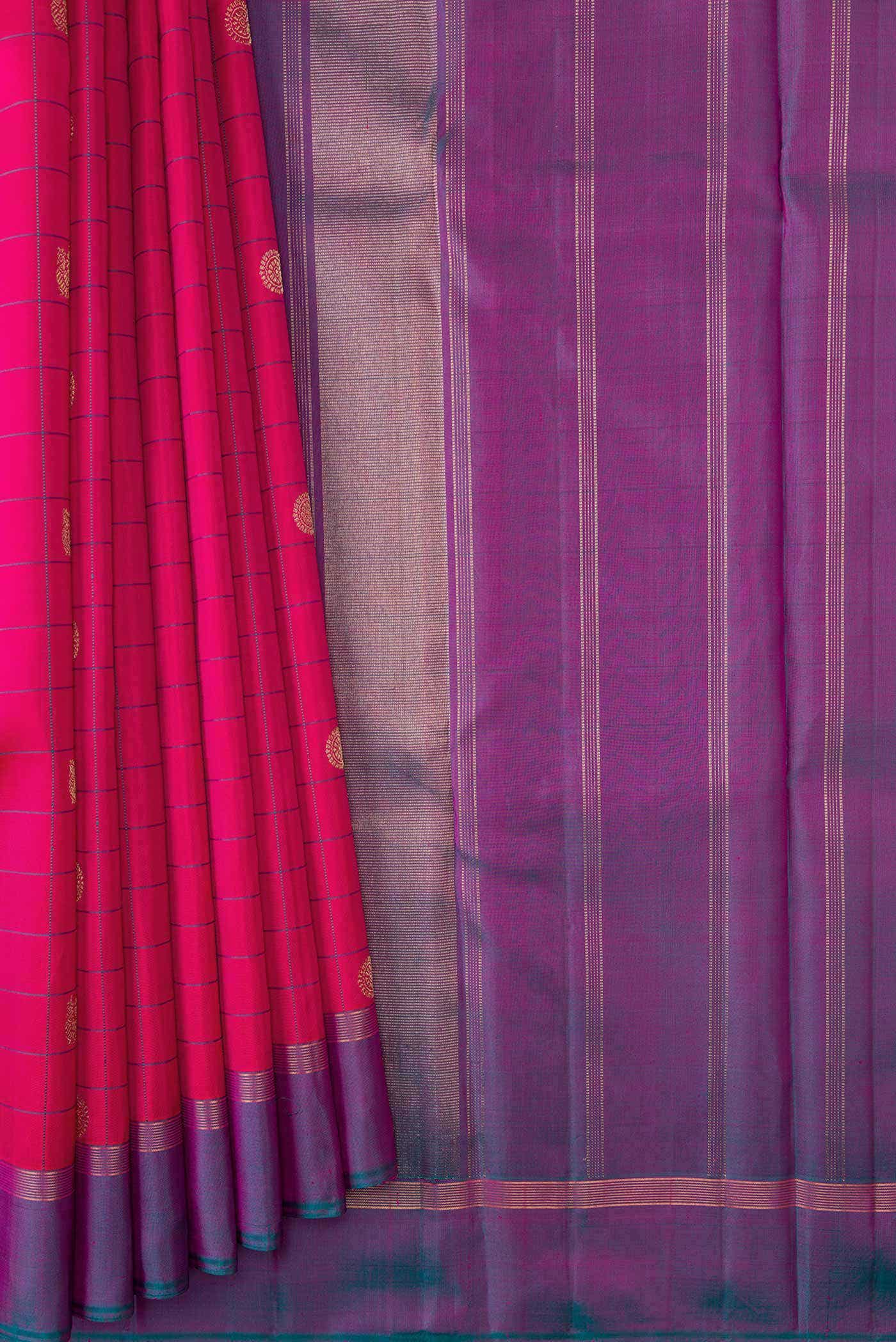 Pure Silk Pure Zari Pink Dual Tone Kanjivaram Saree - Image 2