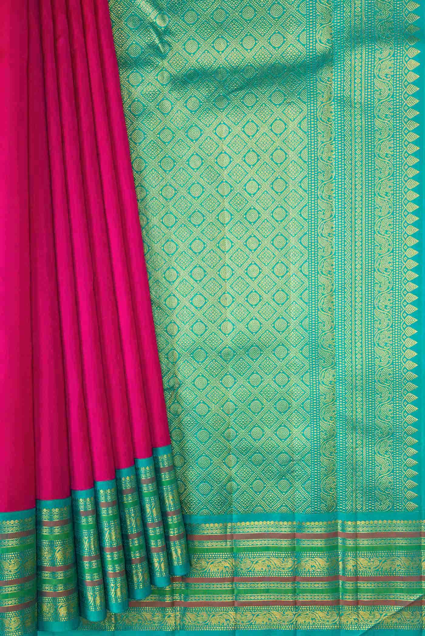Pure Silk Pure Zari Pink Dual Tone Kanjivaram Saree - Image 2