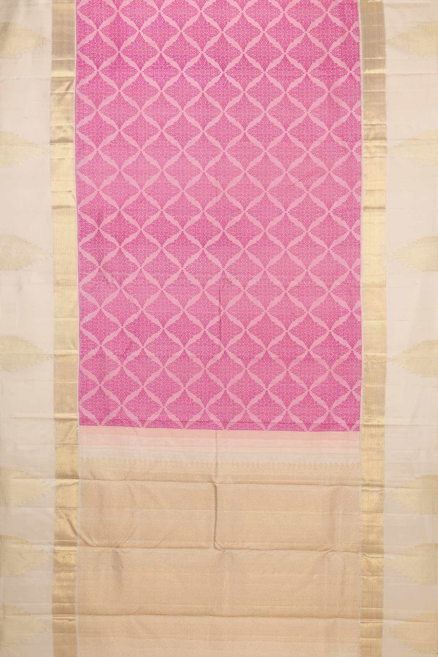 Pure Silk Pure Zari Pink Dual Tone Kanjivaram Saree - Image 4