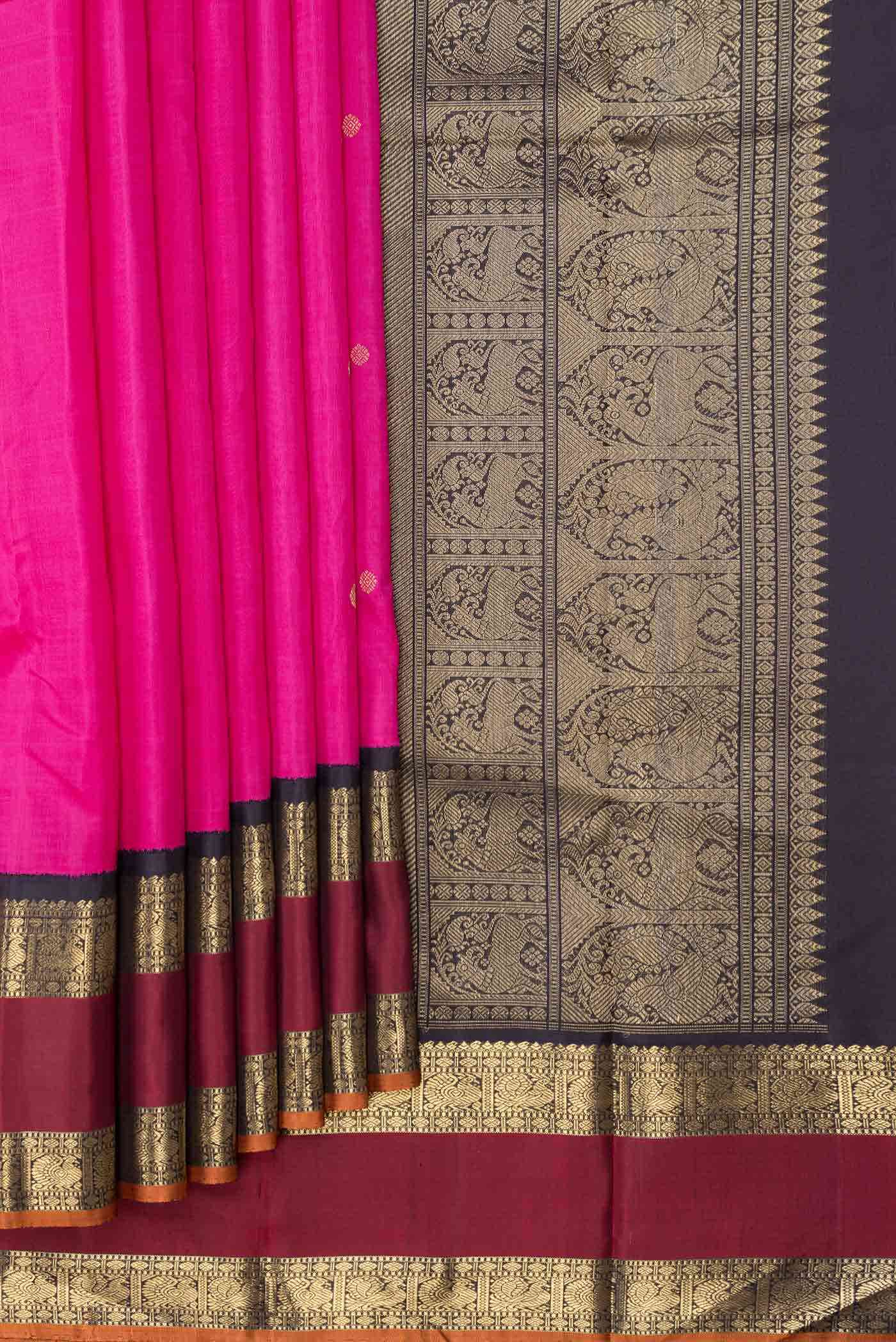 Pure Silk Pure Zari Pink Dual Tone Kanchipuram Saree - Image 2