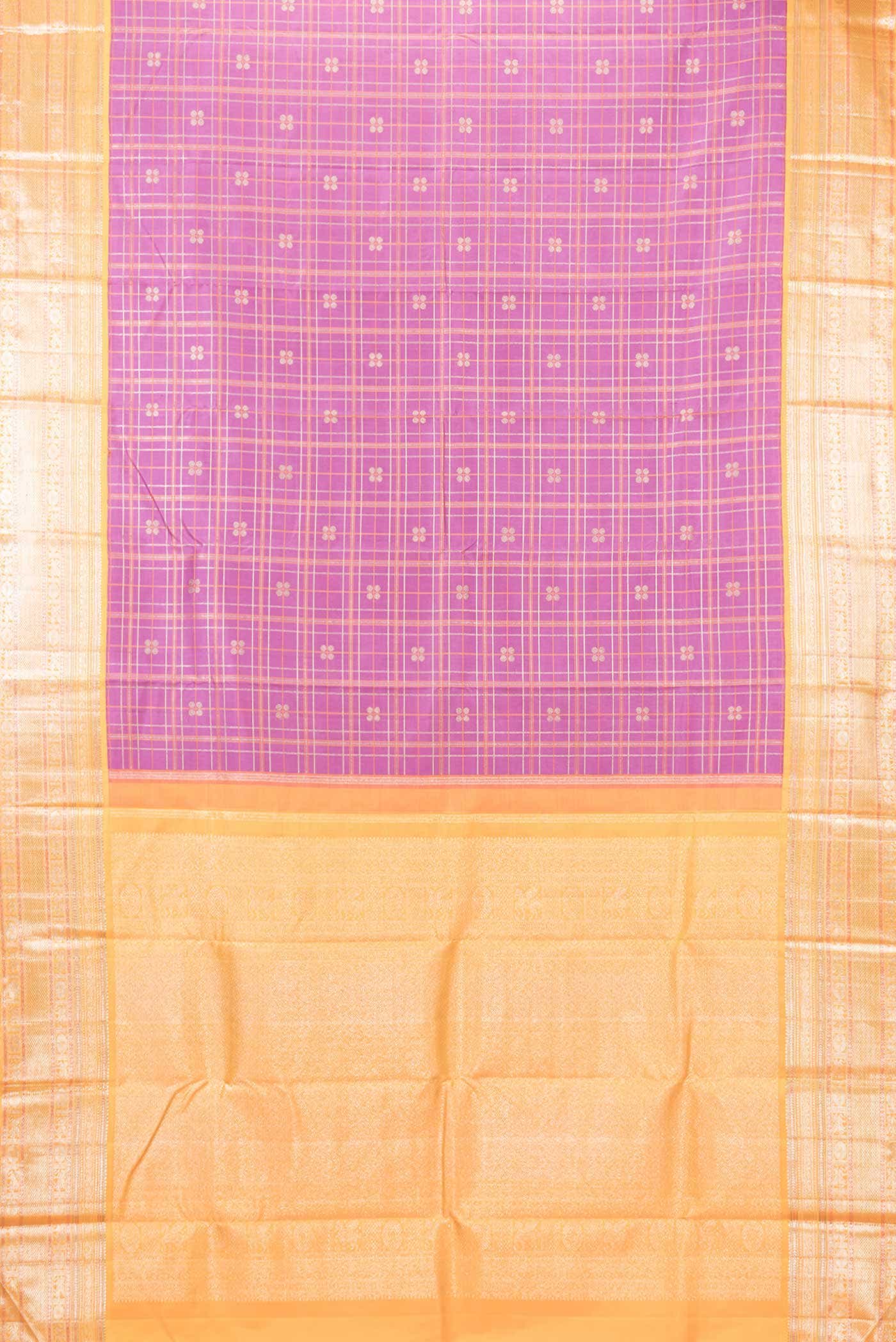 Pure Silk Pure Zari Lavender Kanjivaram Saree - Image 4
