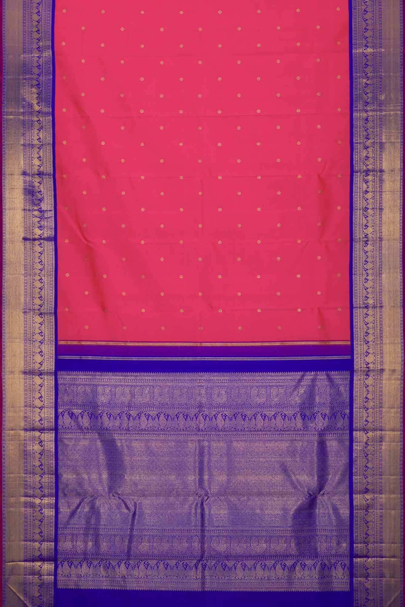 Pure Silk Pure Zari Pink Dual Tone Kanchipuram Saree - Image 4