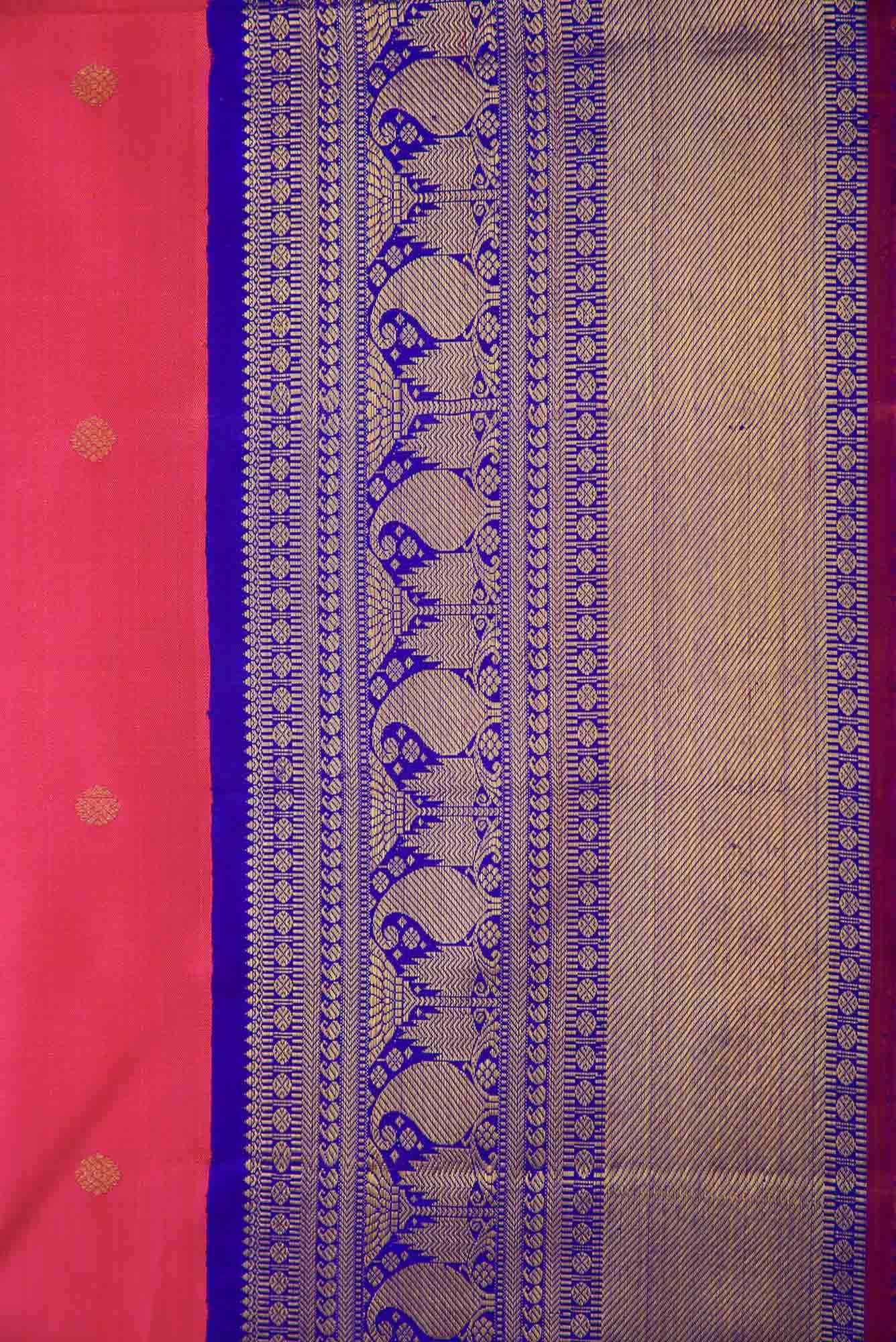 Pure Silk Pure Zari Pink Dual Tone Kanchipuram Saree - Image 5