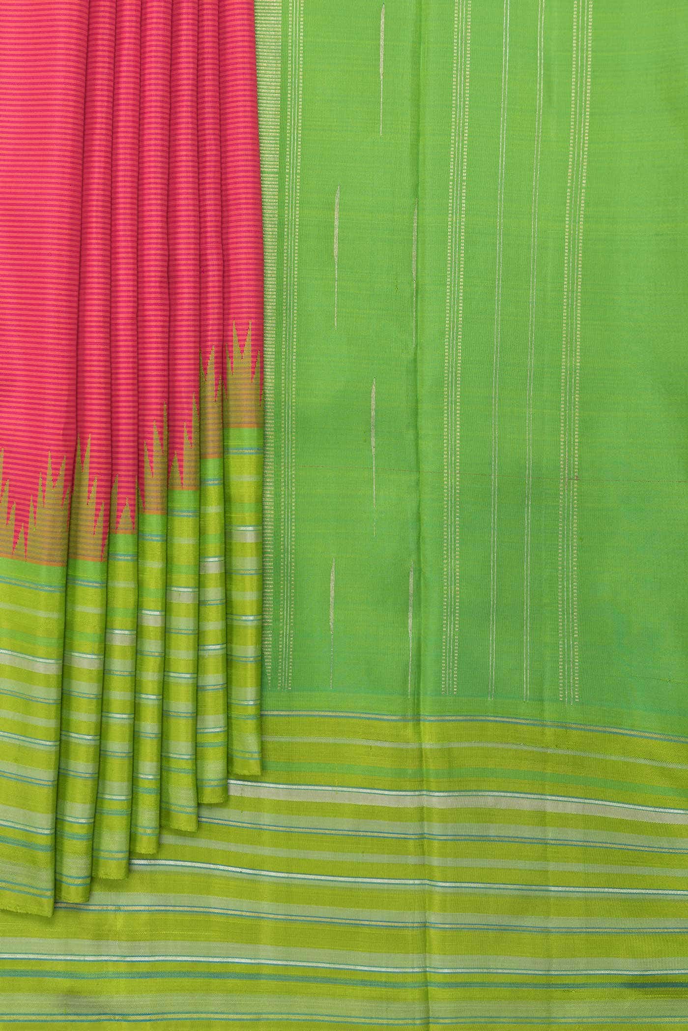 Pure Silk Pure Zari Pink Dual Tone Kanjivaram Saree - Image 2