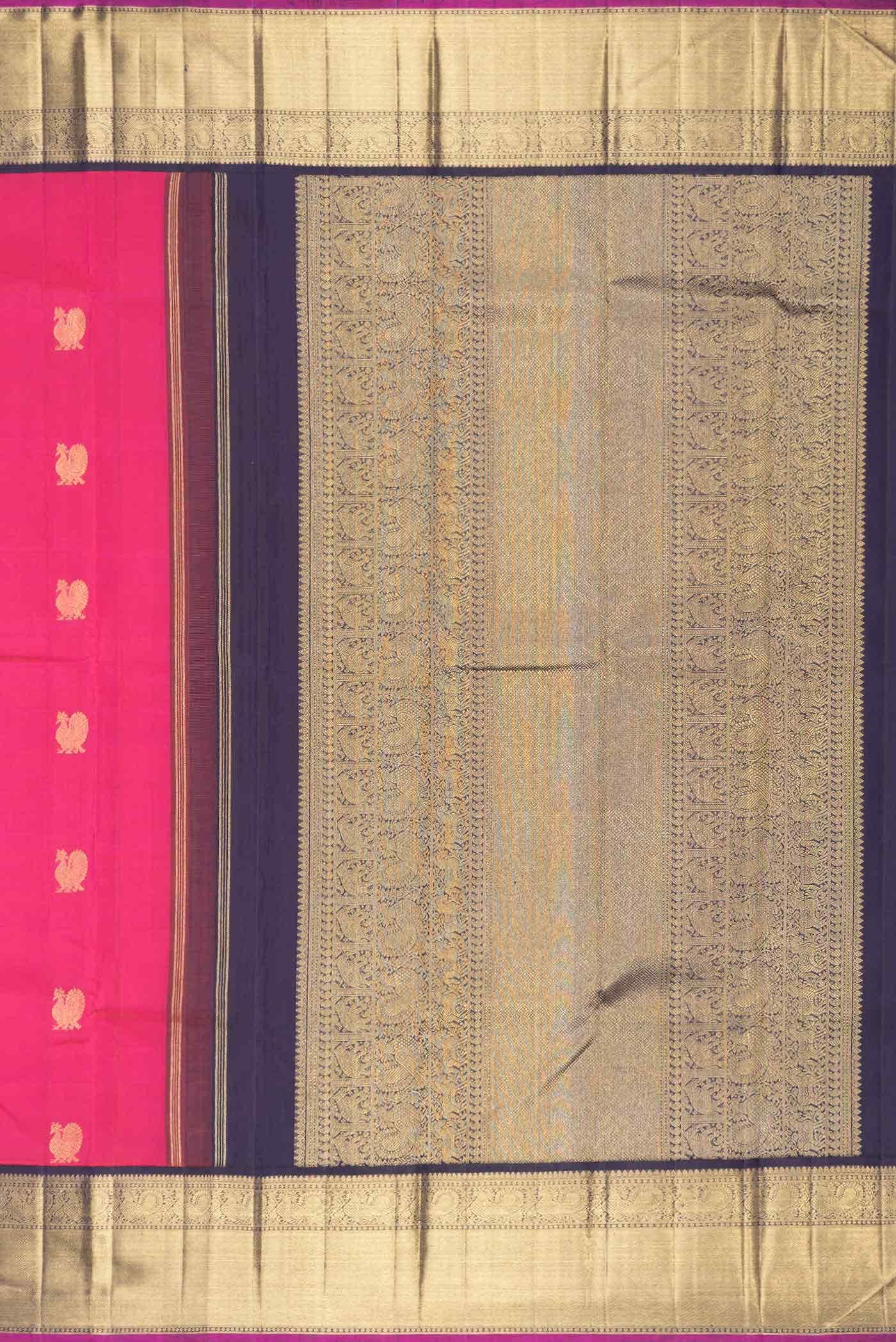 Pure Silk Pure Zari Pink Dual Tone Kanjivaram Saree - Image 5