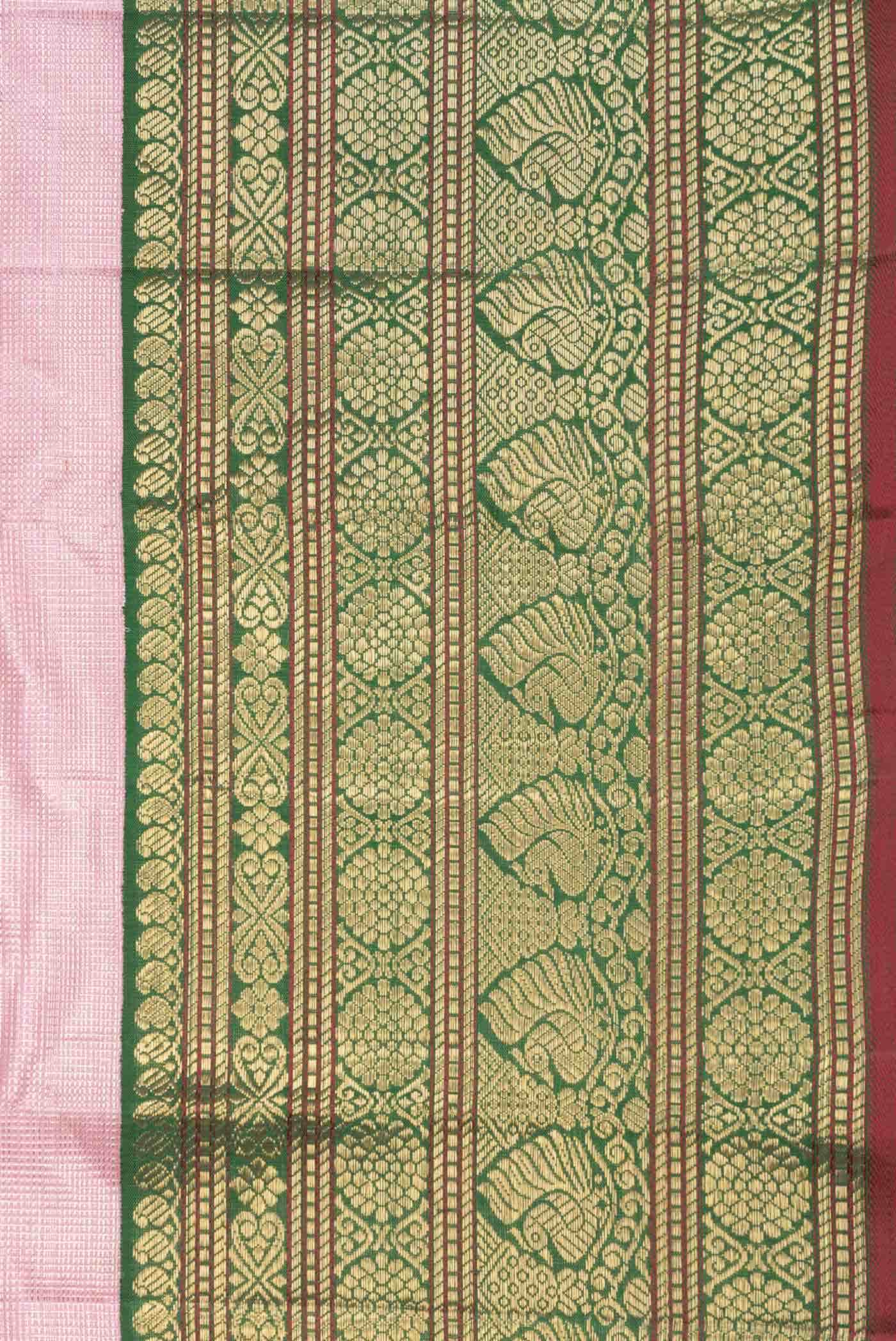 Pure Silk Pure Zari Pink Dual Tone Kanjivaram Saree - Image 6
