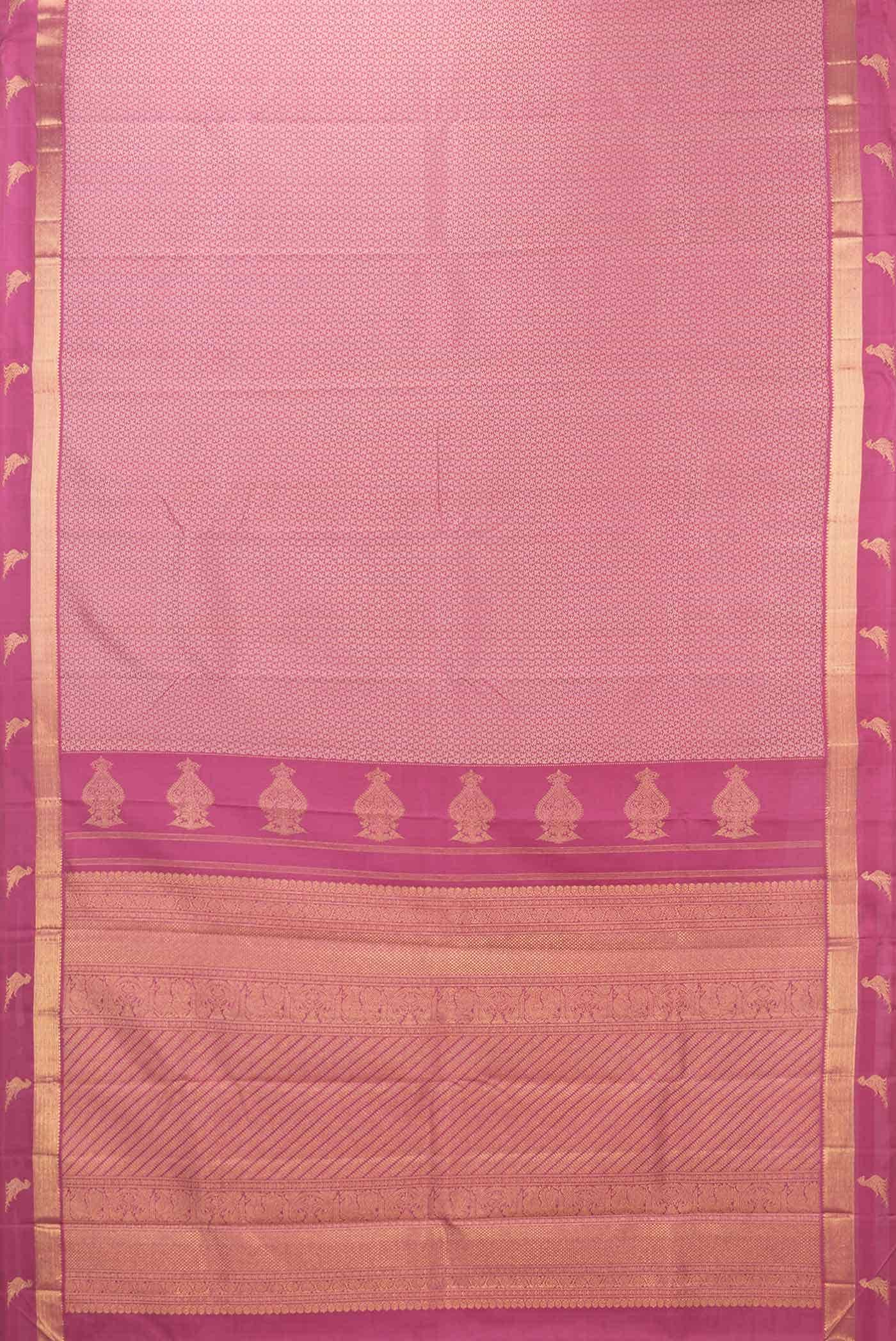 Pure Silk Pure Zari Pink Dual Tone Kanchipuram Saree - Image 4