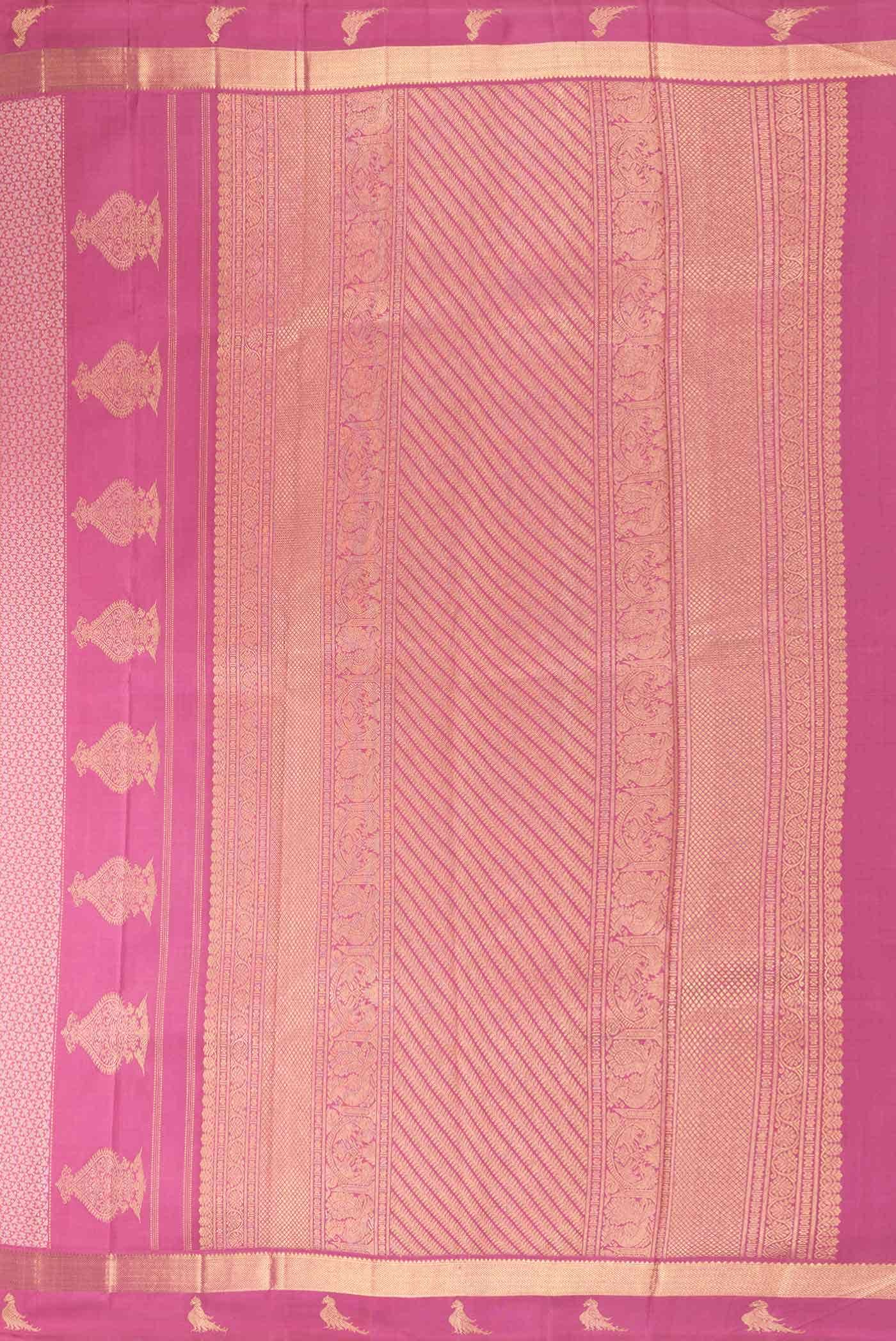 Pure Silk Pure Zari Pink Dual Tone Kanchipuram Saree - Image 5