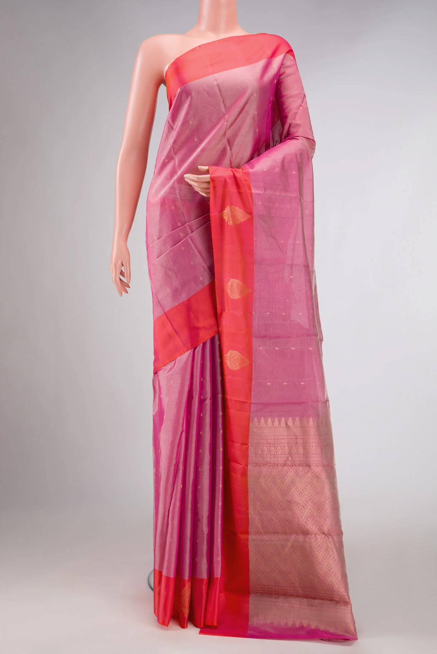 Pink Dual Tone Kanchipuram Tissue Silk Saree
