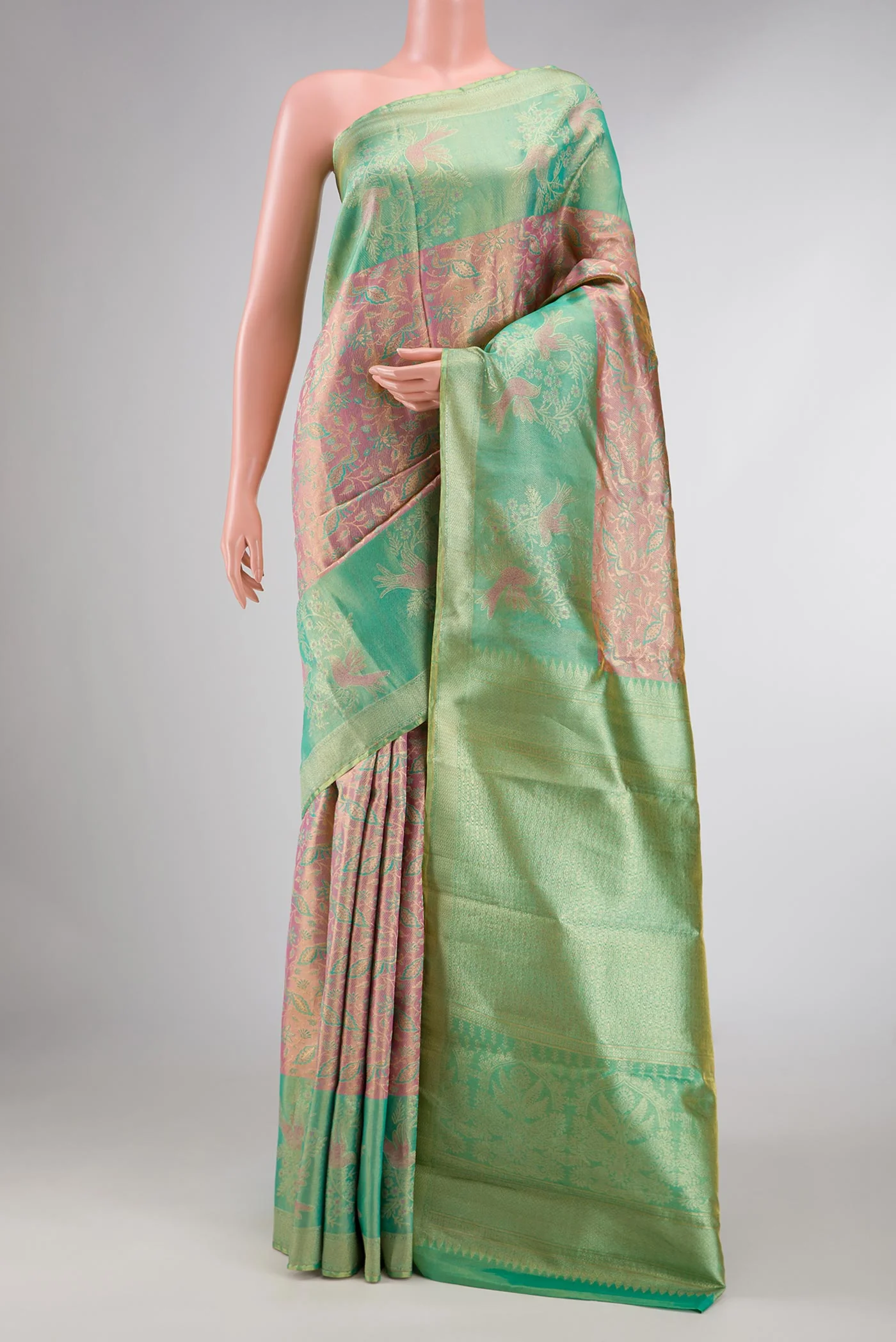 Pink Dual Tone Kanchipuram Tissue Silk Saree