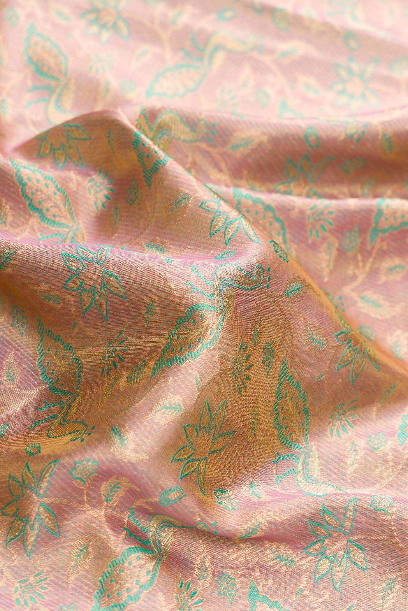 Pink Dual Tone Kanchipuram Tissue Silk Saree - Image 2